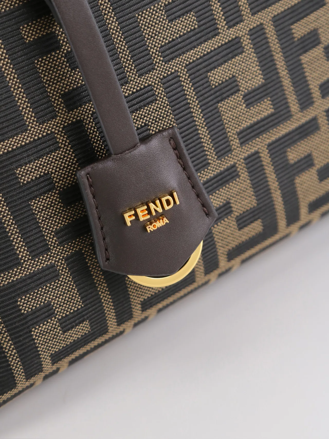 Fendi Calfskin FF-Monogram Top-Handle Zip Satchel in Brown · view 6