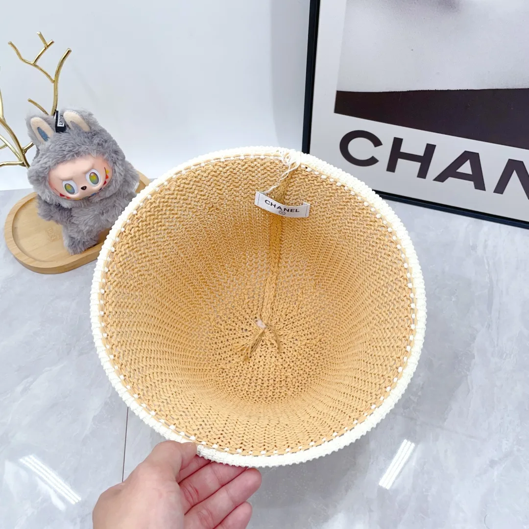 Chanel Woven Bucket Hat in White & Blue & Beige & Brown · view 10