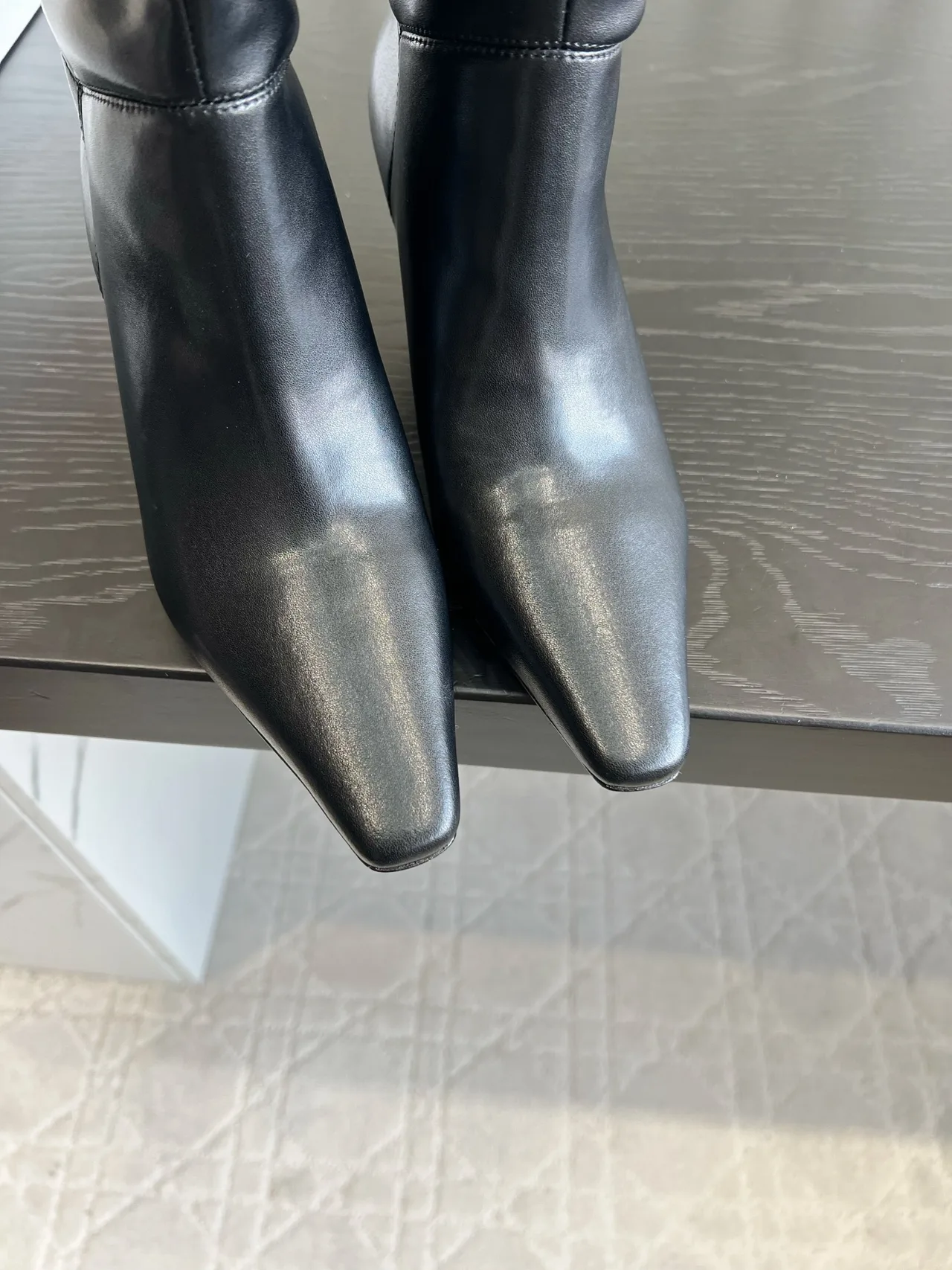 Amina Muaddi Cowhide Glossy Pointed-Toe Boots in Black · view 6