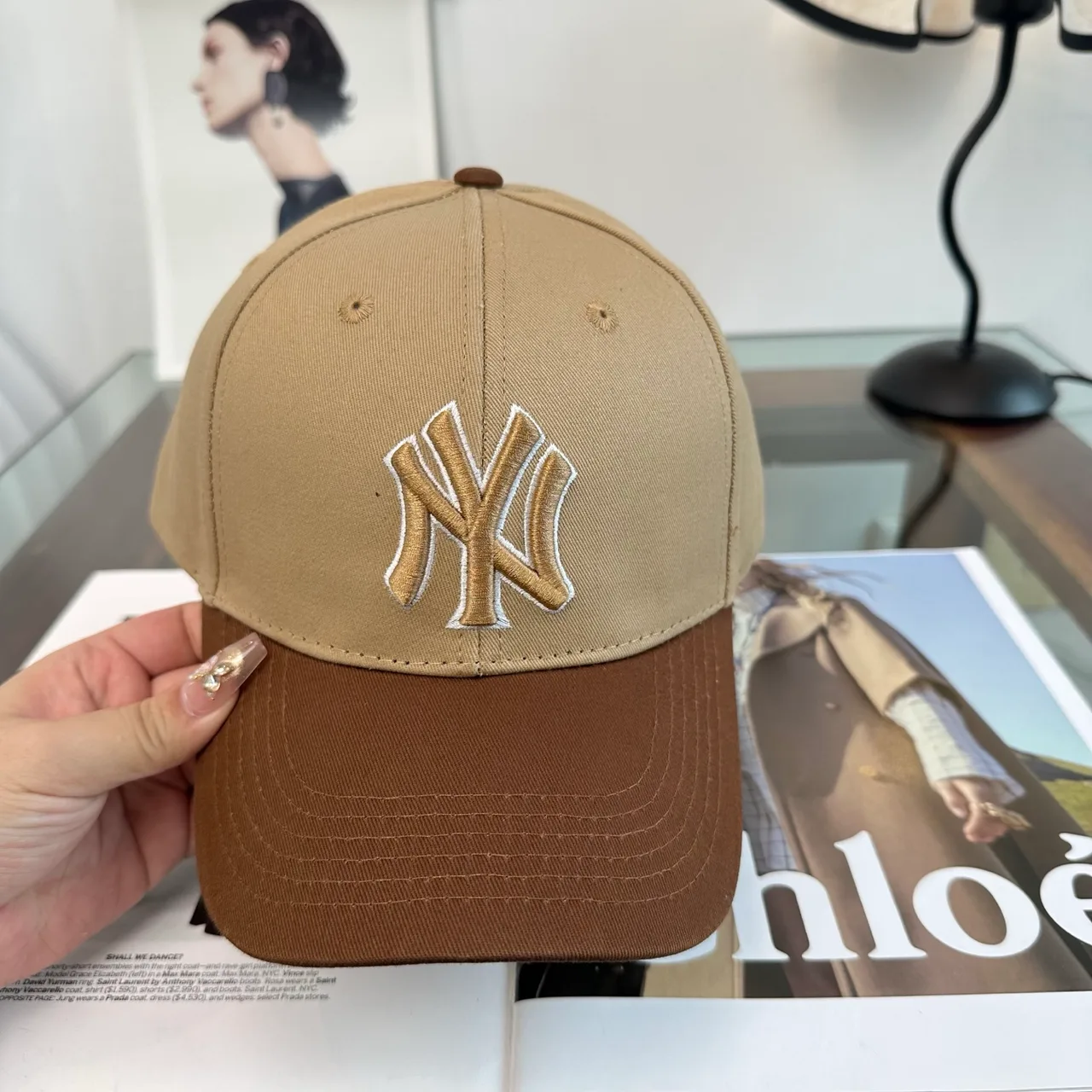 NY Letter Colorblock Baseball Cap in Brown & Black & Grey & Blue · view 5