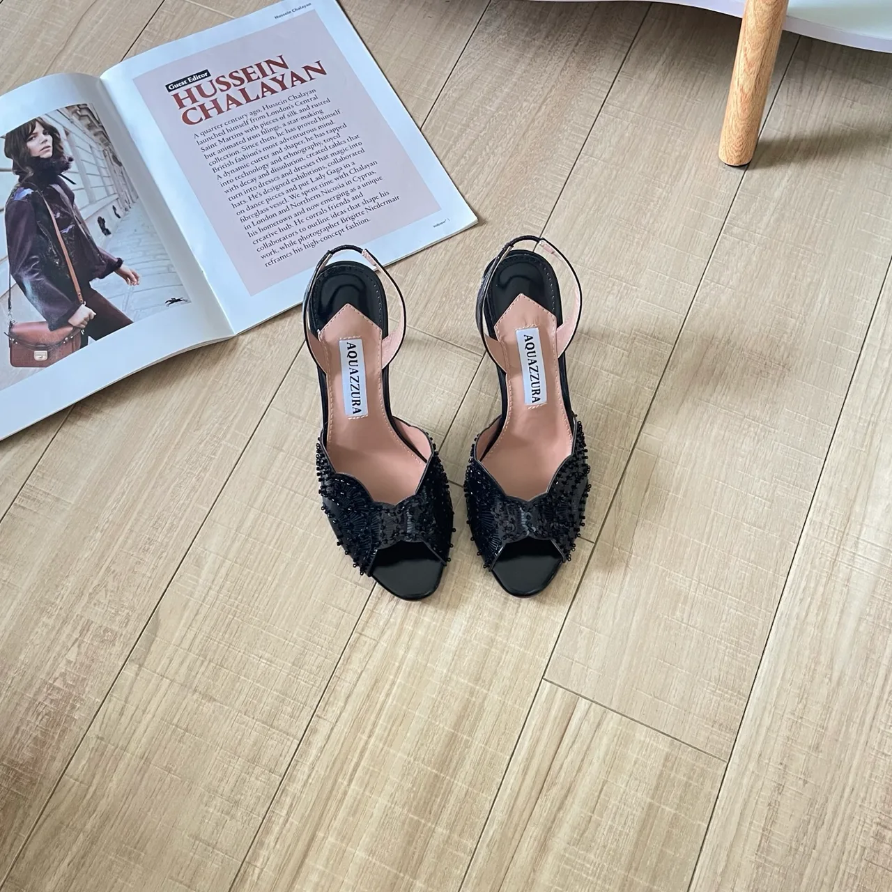 Aquazzura Sheepskin Pointed-Toe Sandals in Black · view 1