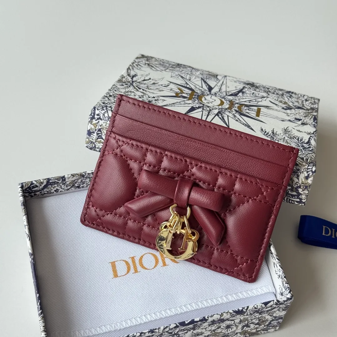 Dior Lambskin Quilted Bow Cardholder in Burgundy · view 7