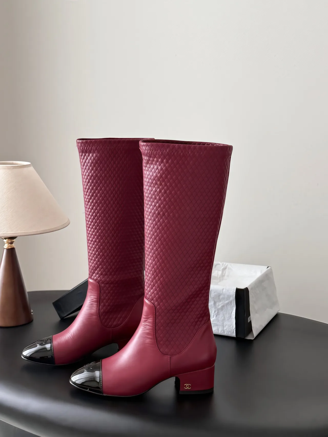 Chanel Cowhide Pointed-Toe Boots in Burgundy · view 2