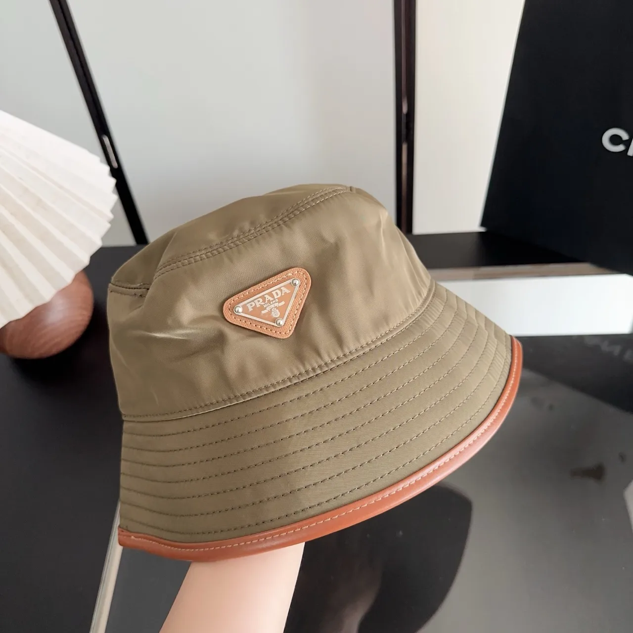 Prada Bucket Hat in Tan · view 2