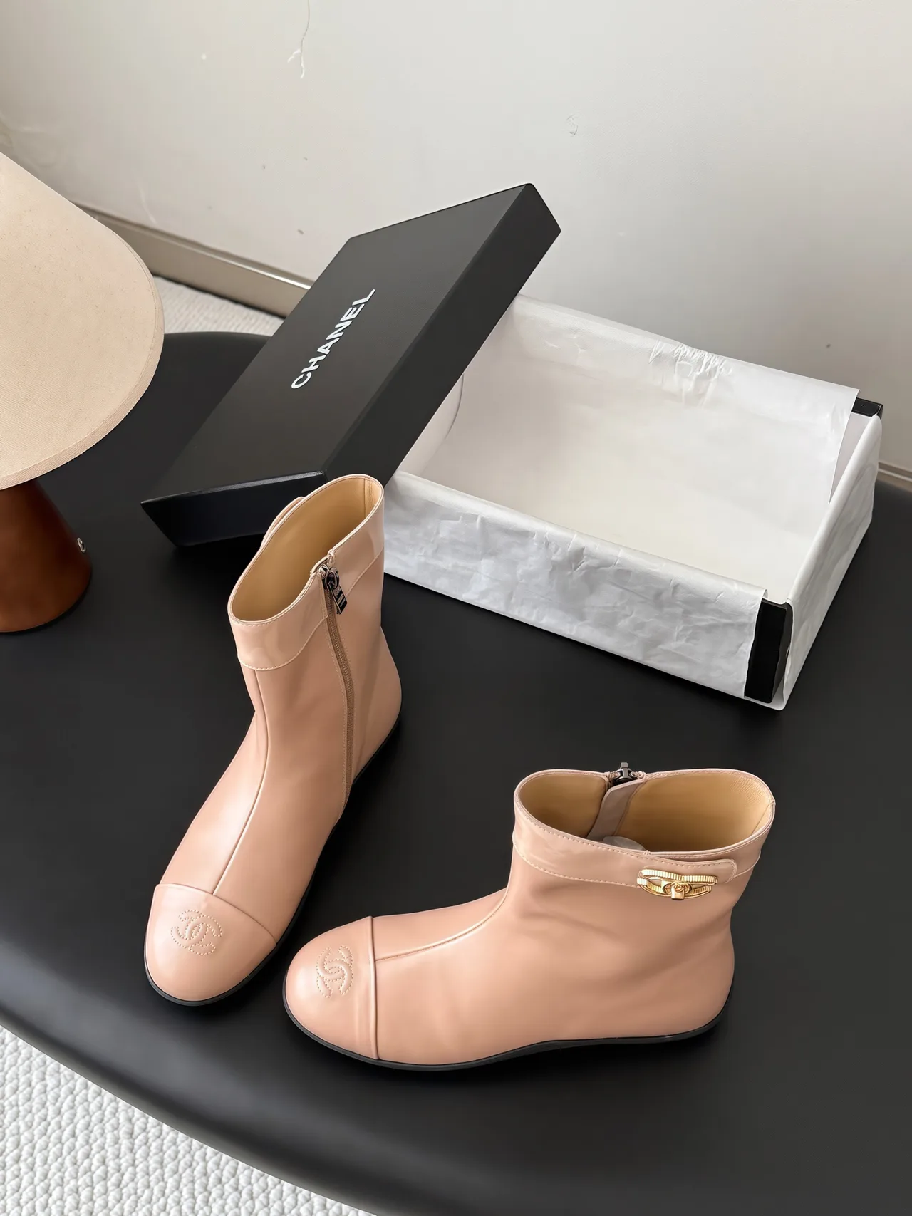 Chanel Cowhide Smooth Round-Toe Boots in Pink · view 4
