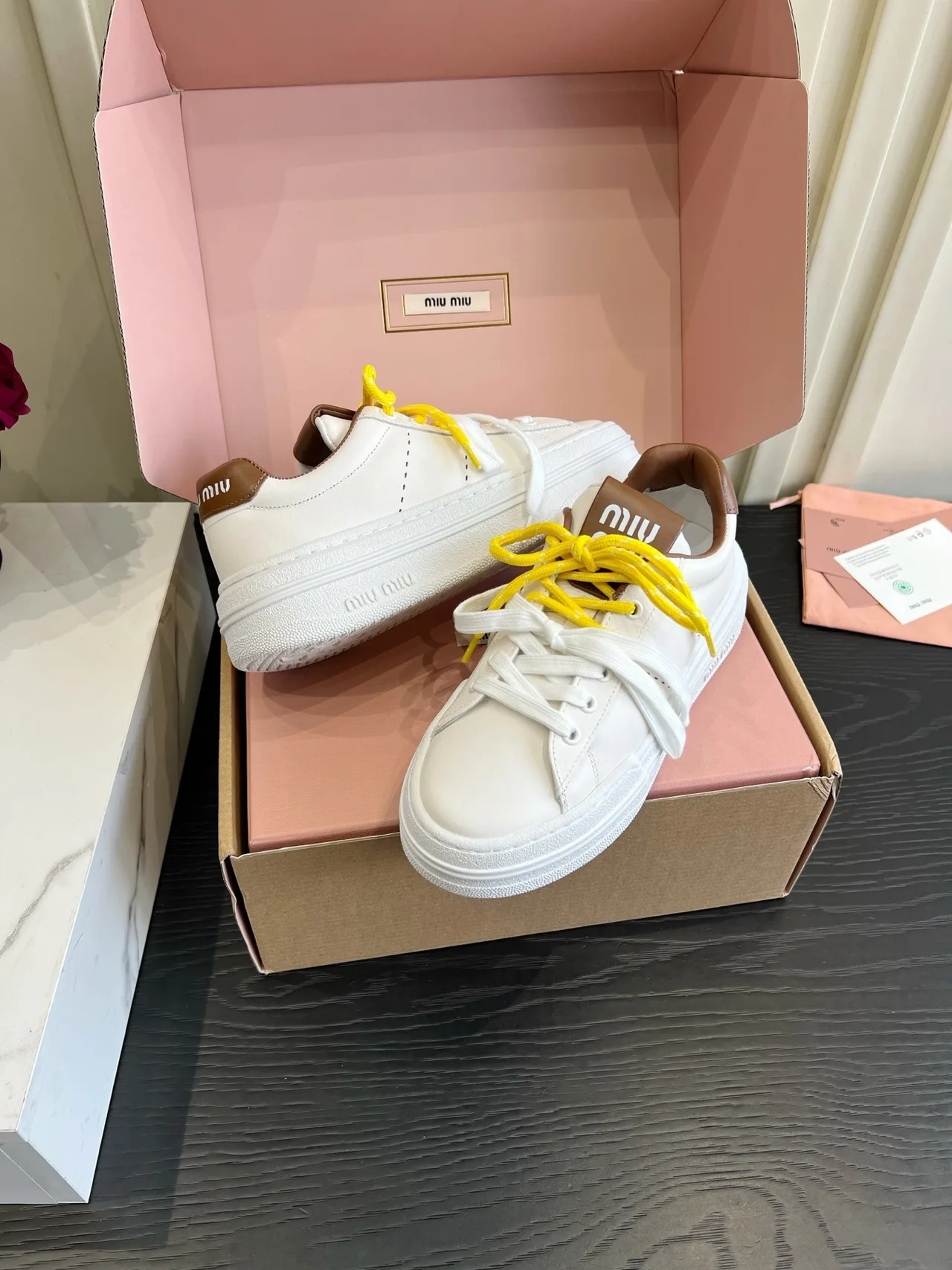 Miu Miu Cowhide Denim Sneakers in White · view 4
