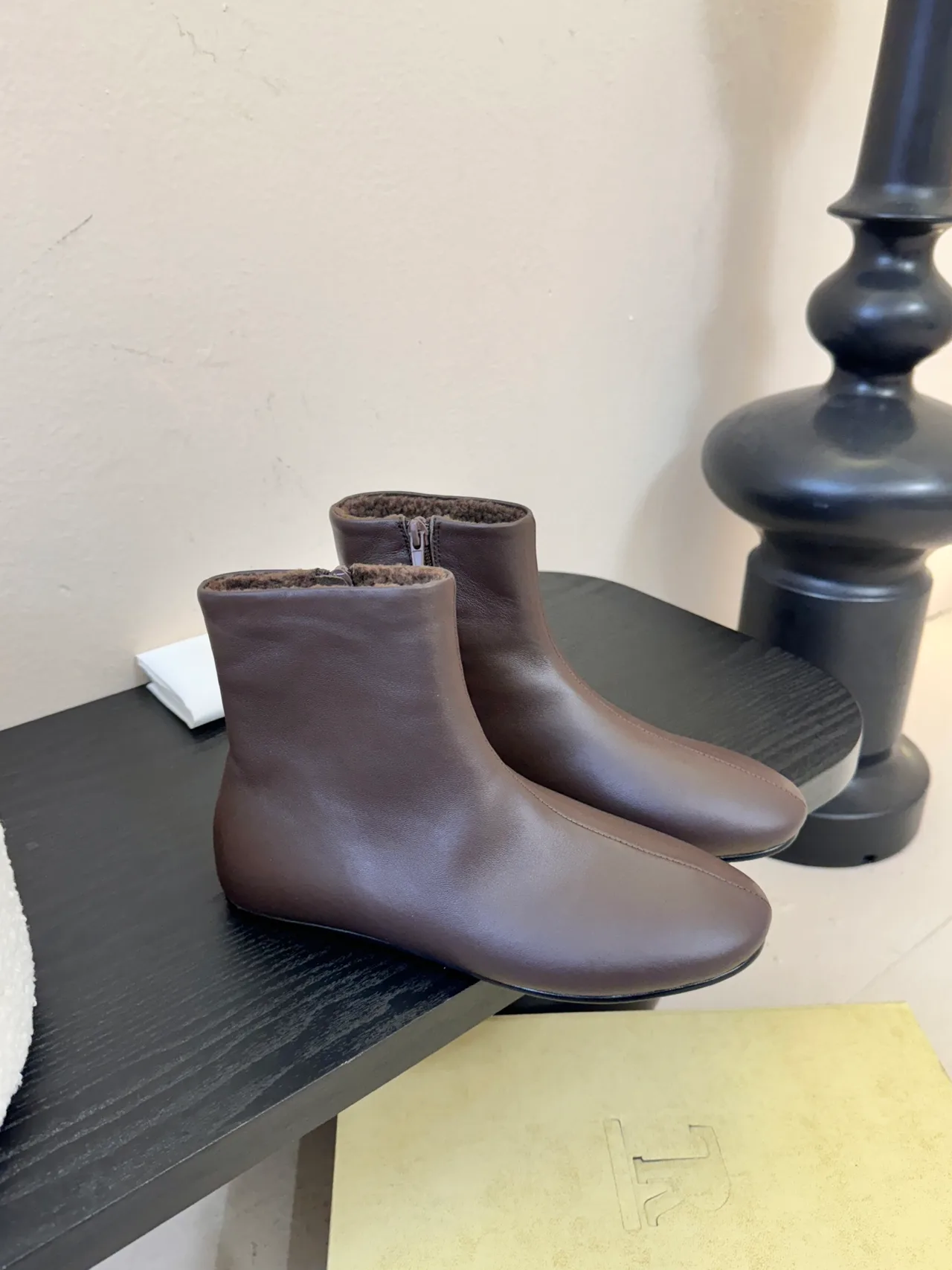 The Row Smooth Round-Toe Ankle Boots in Brown · view 2