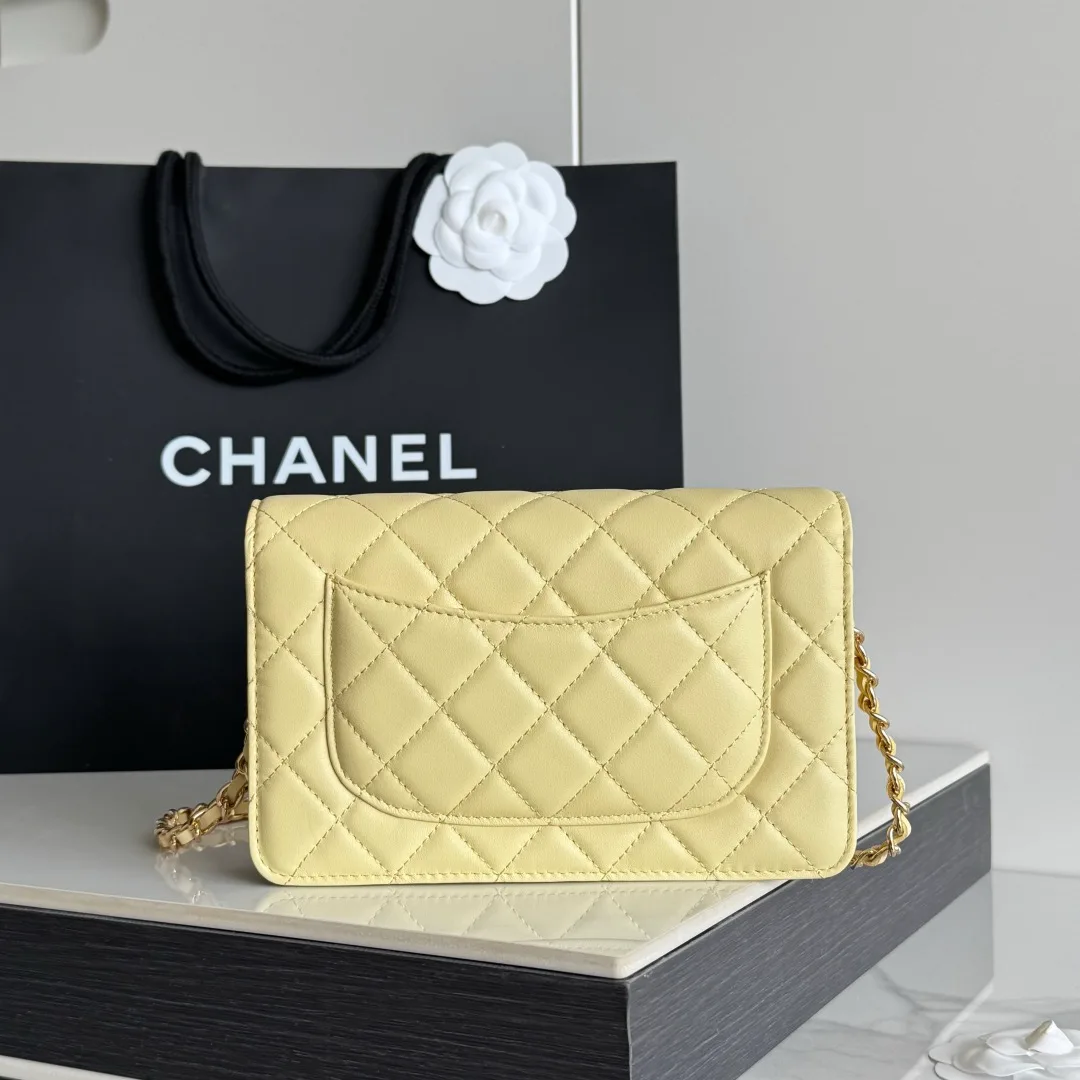 Chanel Calfskin Quilted Clutch in Yellow · view 3