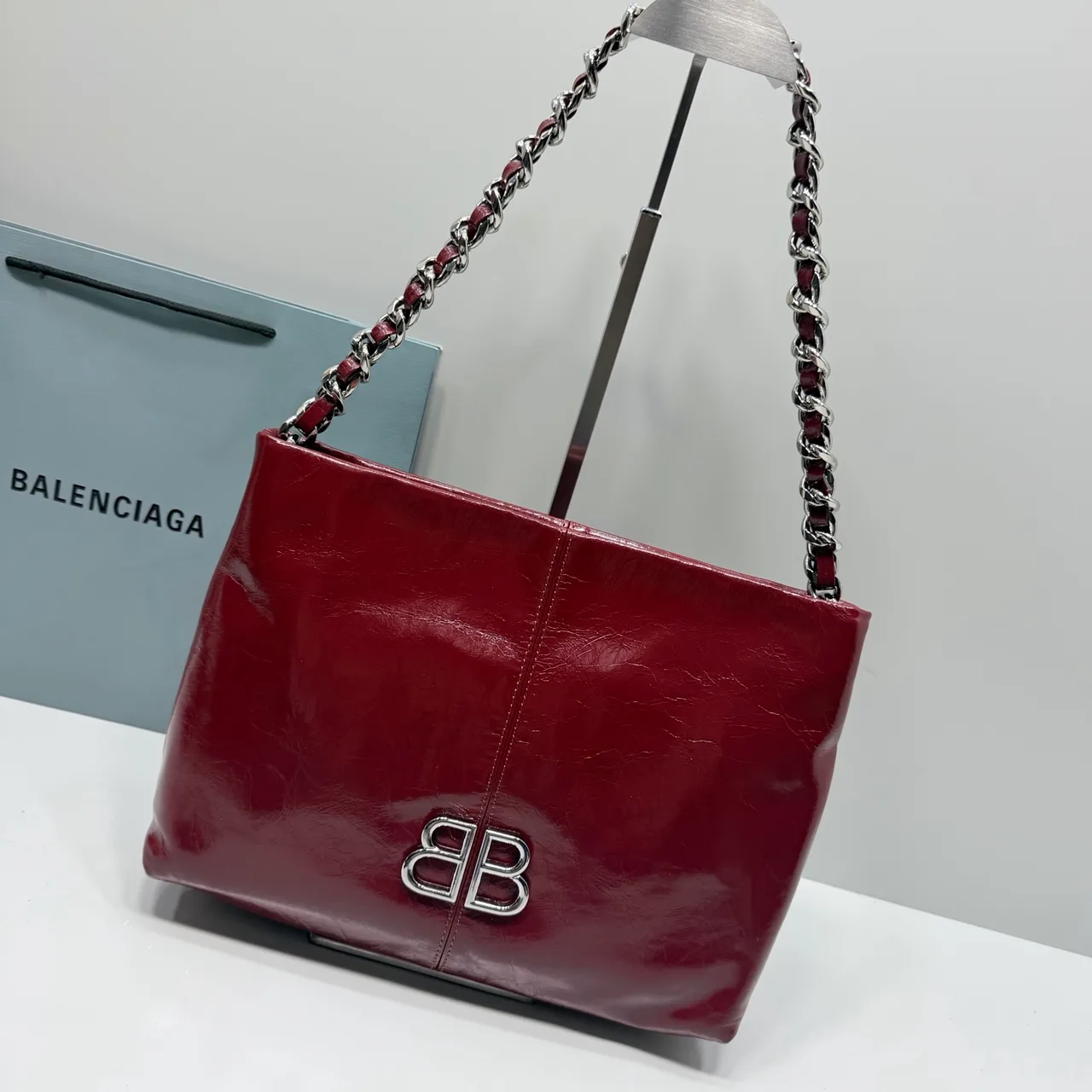 Balenciaga Cowhide Glossy Tote in Burgundy · view 2