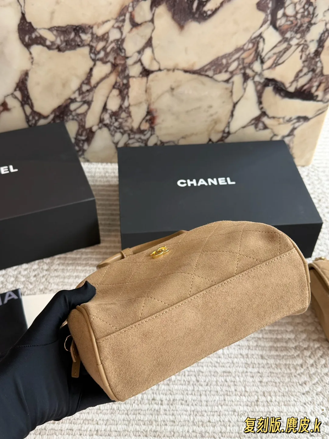 Chanel Quilted Handbag in Tan · view 3