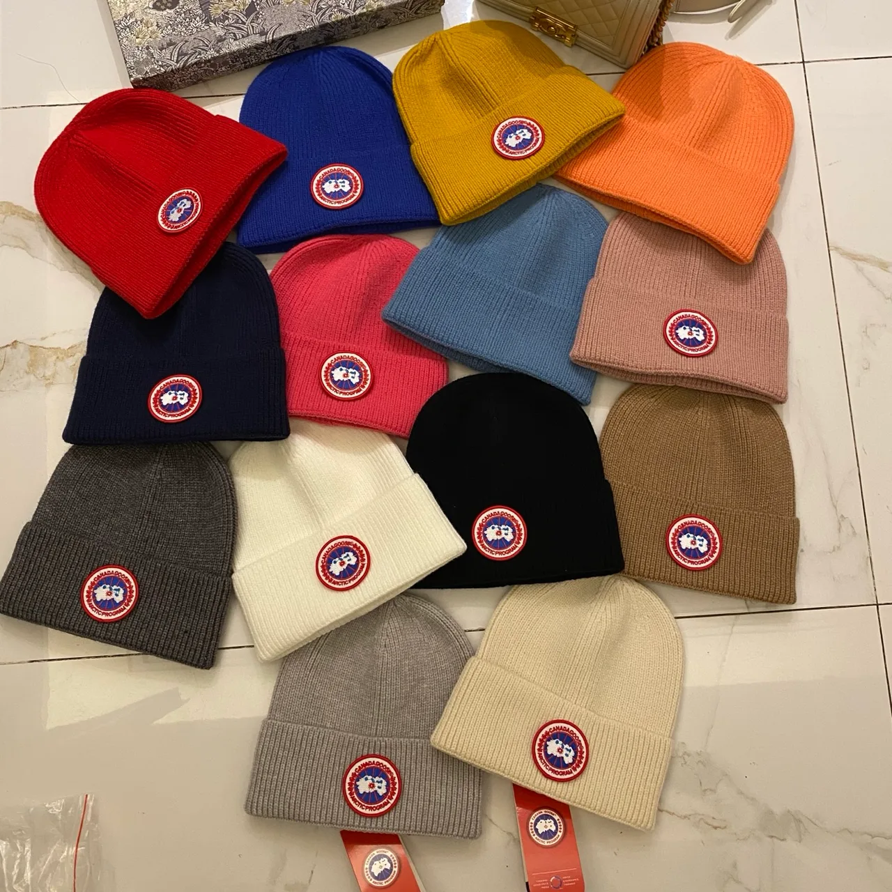 Canada Goose Ribbed beanie in Blue & White & Red & Grey & Black & Cream & Pink & Yellow & Orange & Brown · view 8