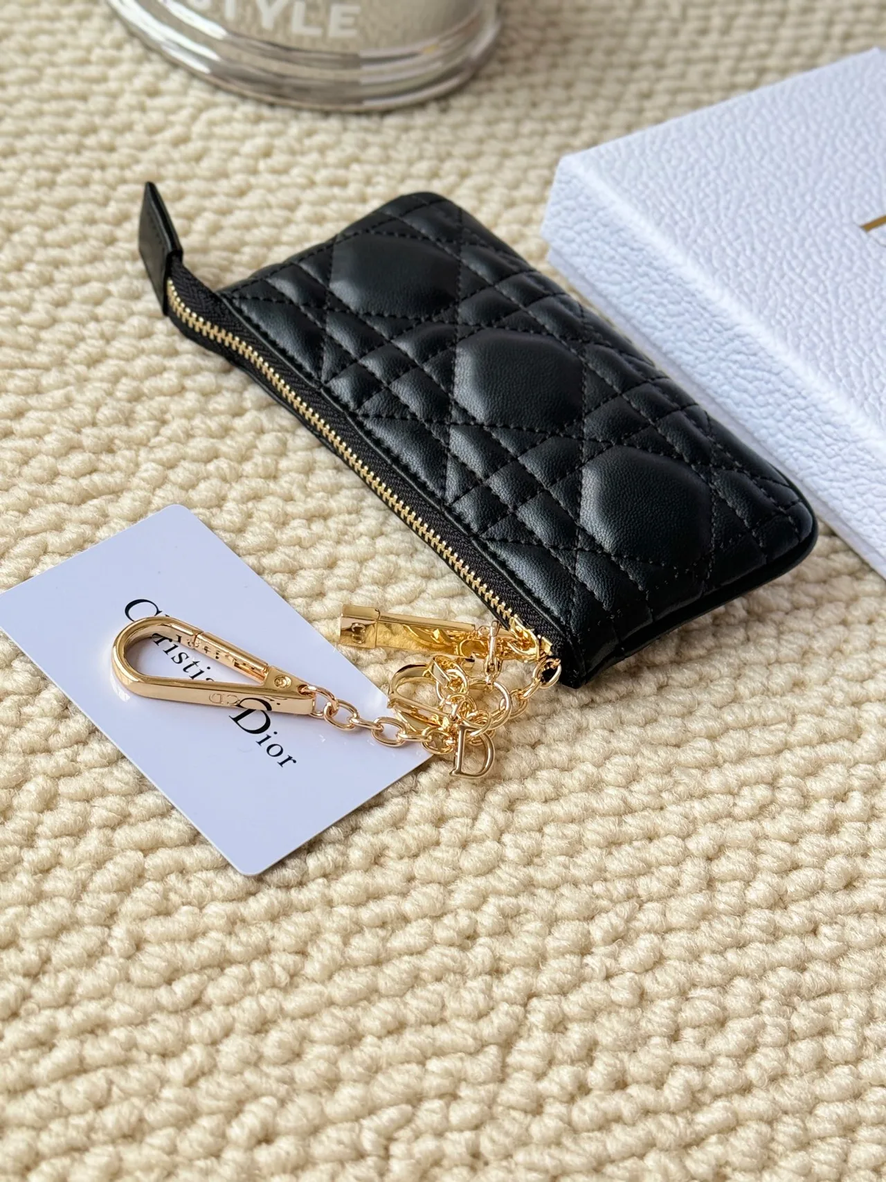 Dior Lambskin Quilted Glossy Zip Key Pouch in Black · view 3