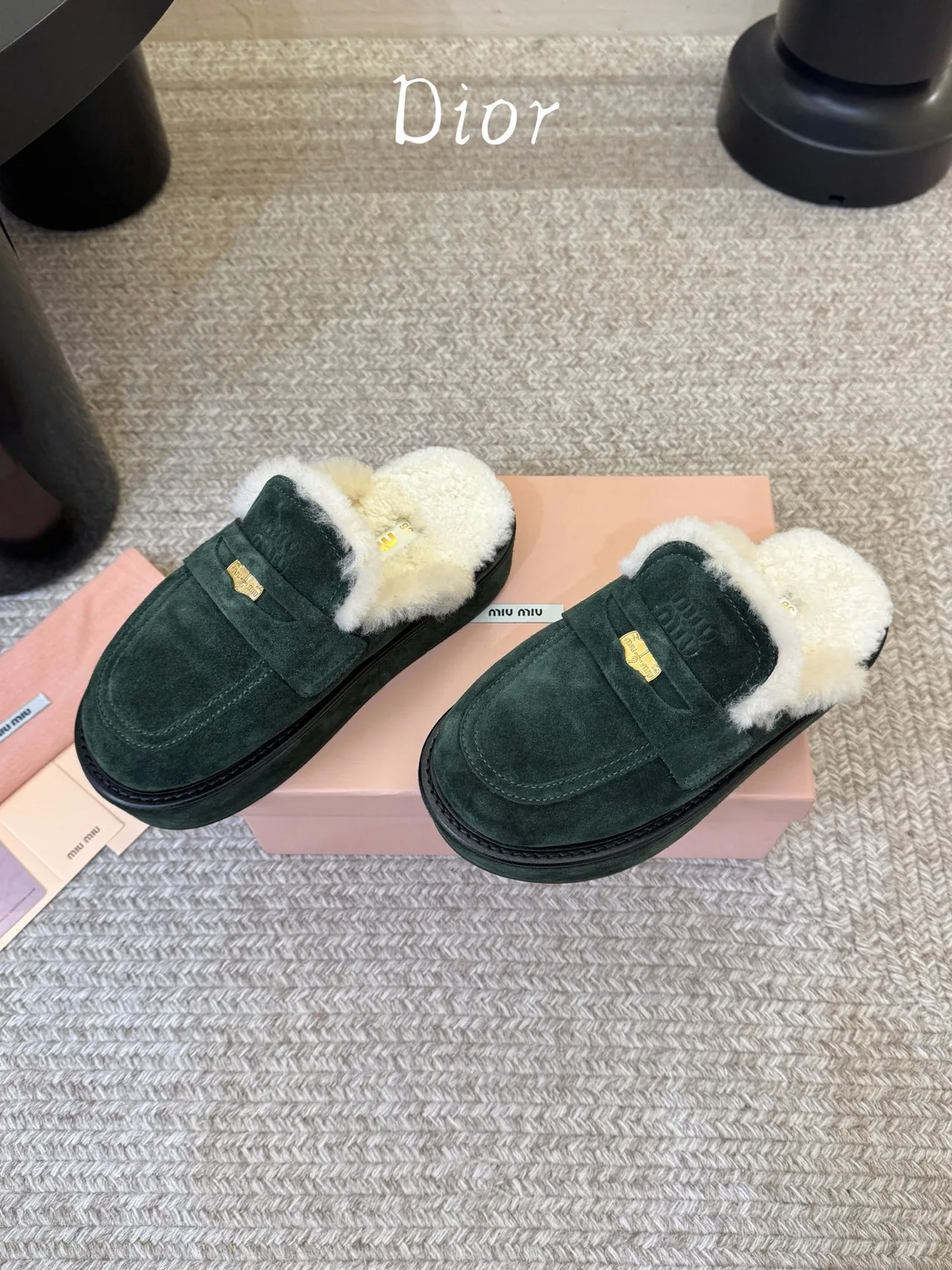 Dior Suede Suede-Look Lined Mules in Green · view 4