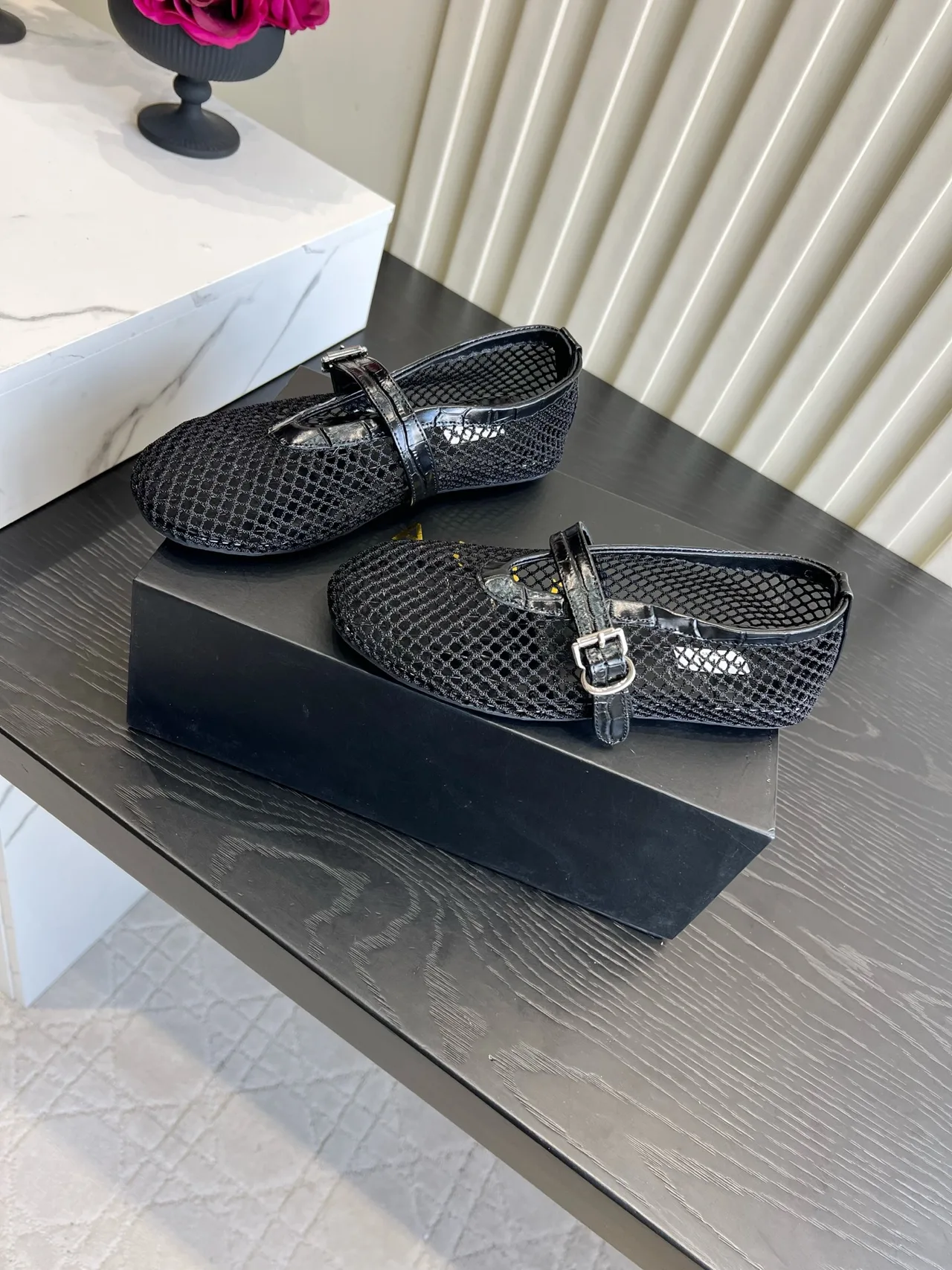 Alaia Sheepskin Ballet Flats in Black · view 2