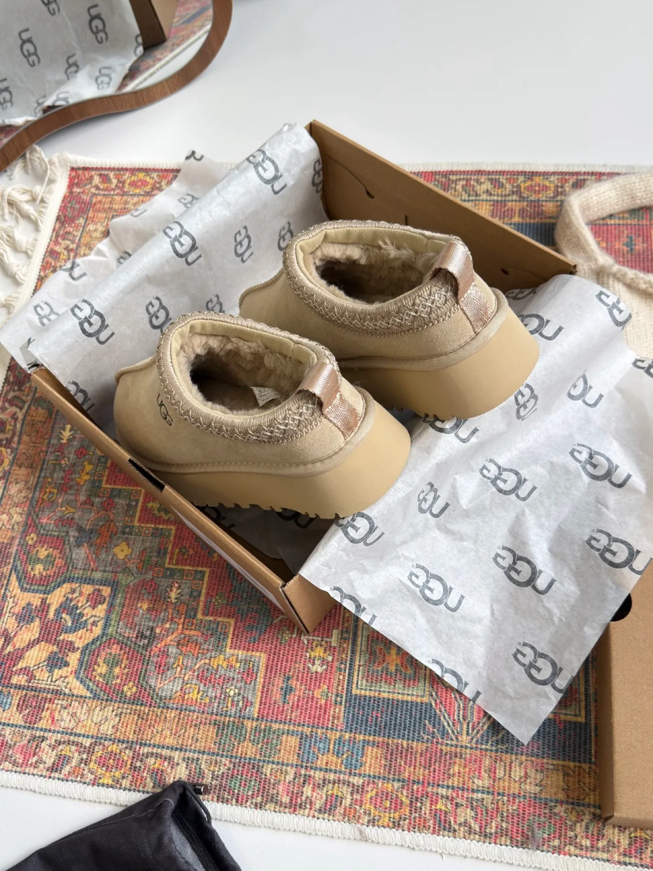 UGG Round-Toe Platform Mules in Beige · view 8
