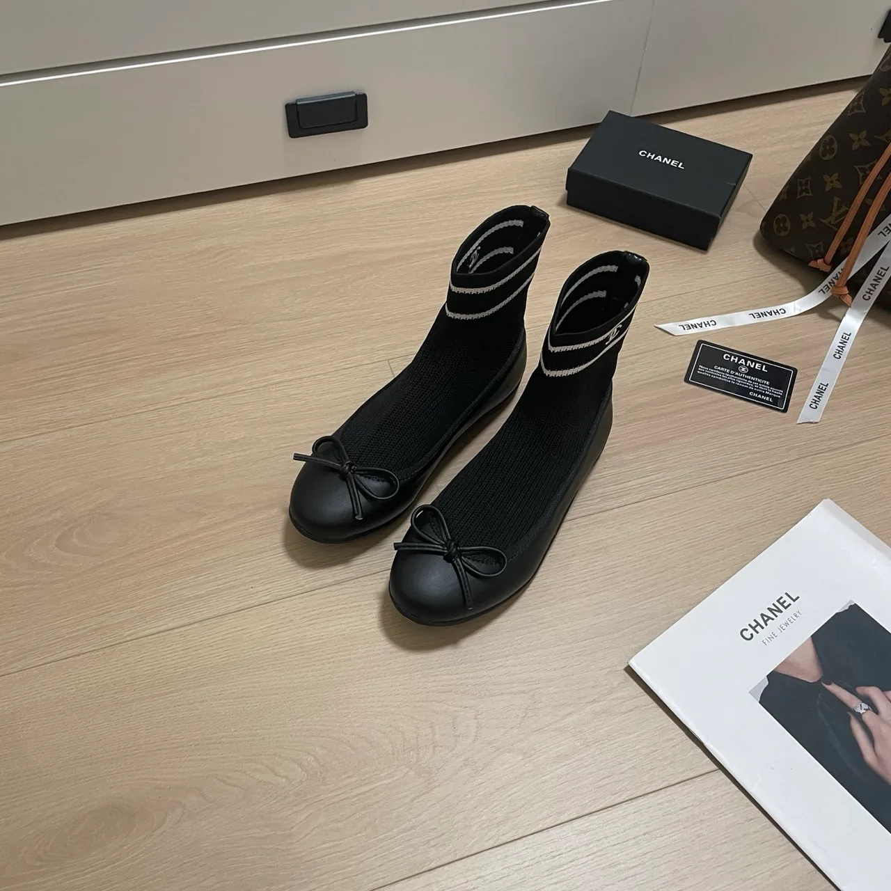 Chanel Cap-toe knit ankle boots in Cream & Brown & White & Red & Beige & Black · view 6