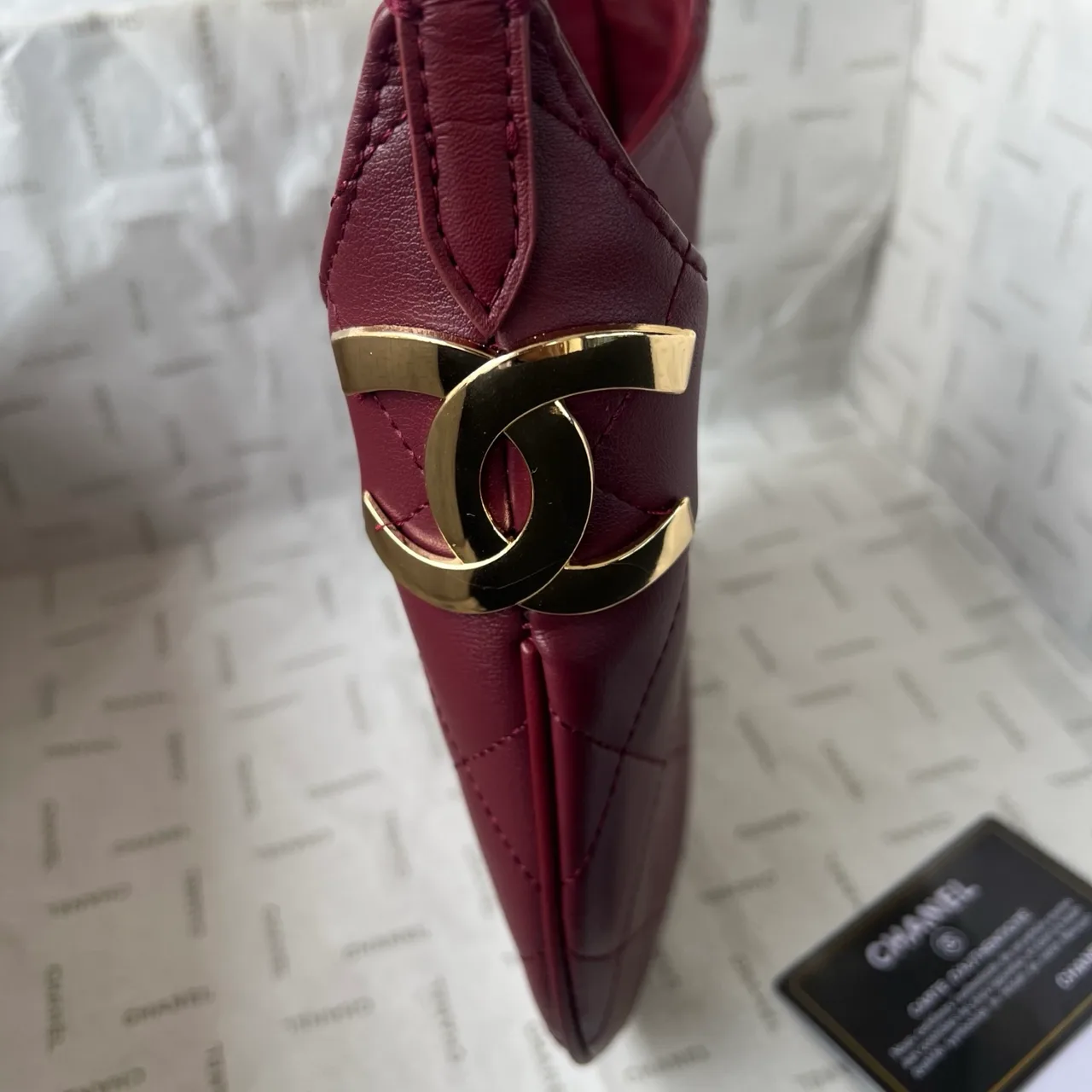 Chanel Quilted Hobo Bag in Burgundy · view 6