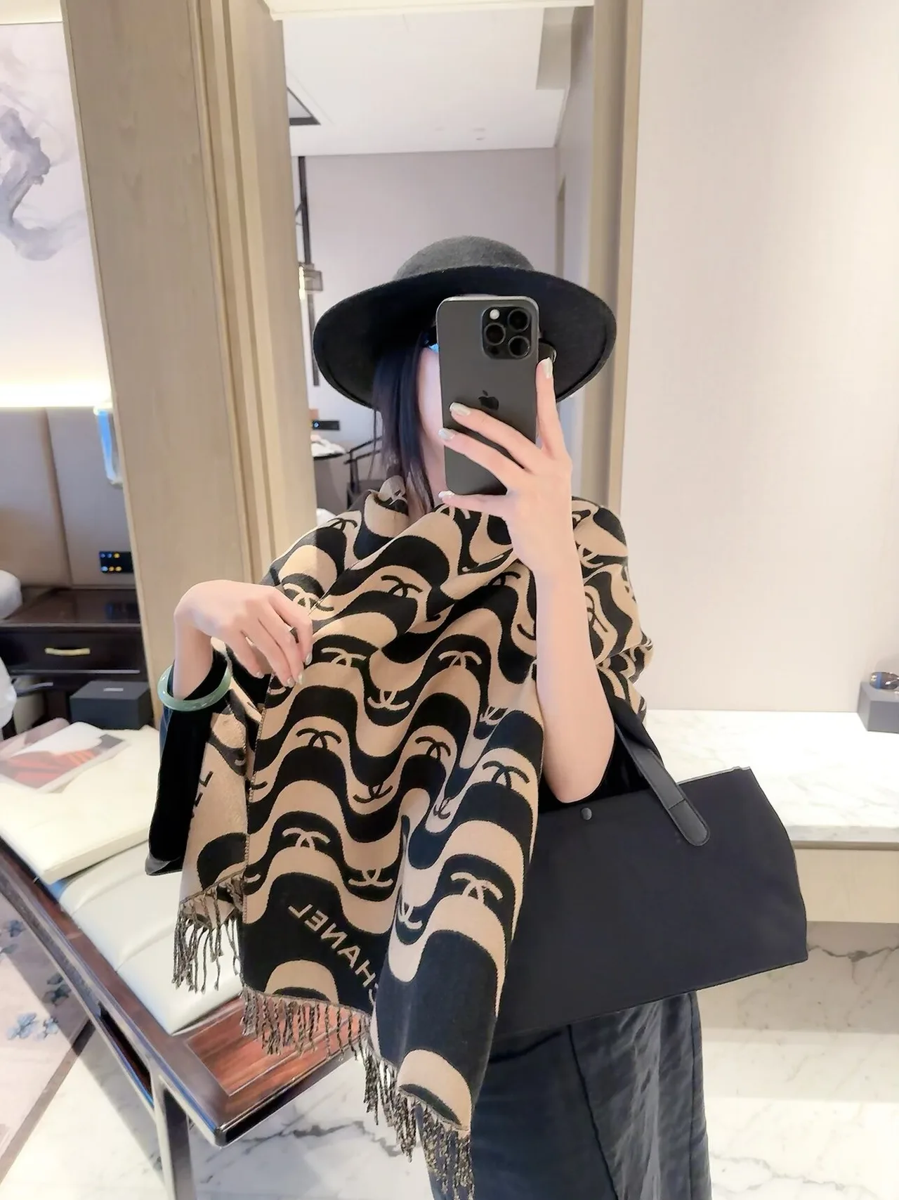 Chanel Wave CC Scarf in Pink & Black · view 6