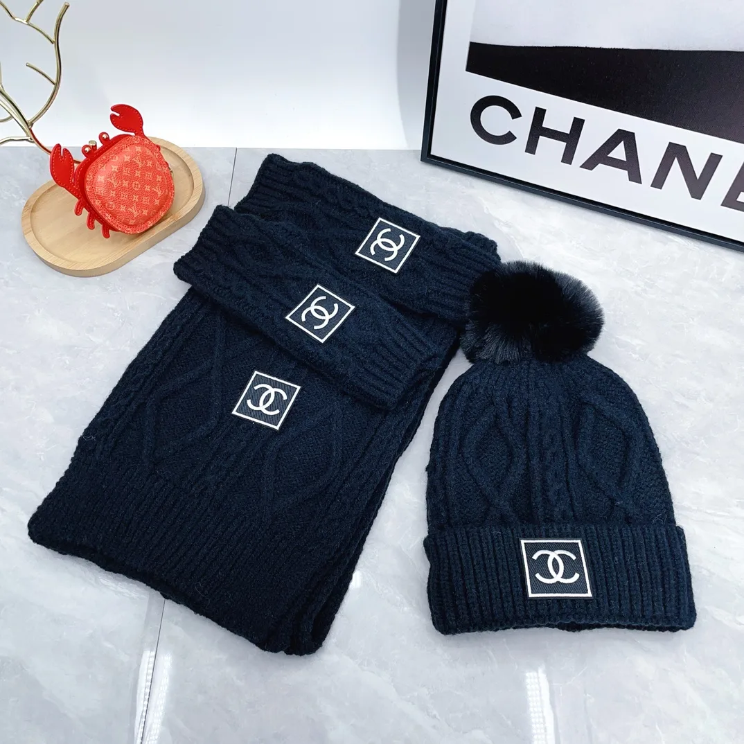 Chanel Wool Smooth Hat Scarf and Gloves Set in Blue · view 2