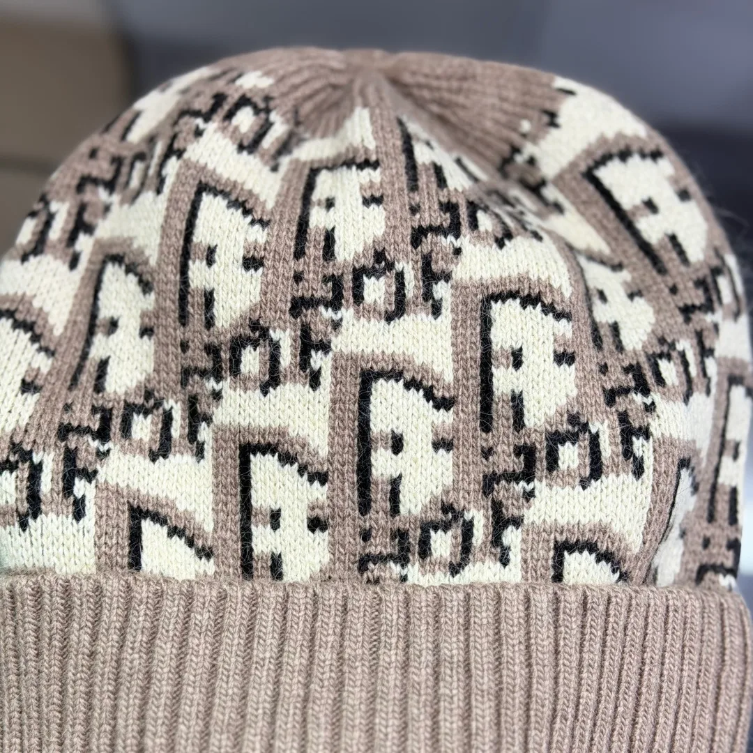 Dior Oblique Knit Beanie in Grey & Black & Blue & White · view 7