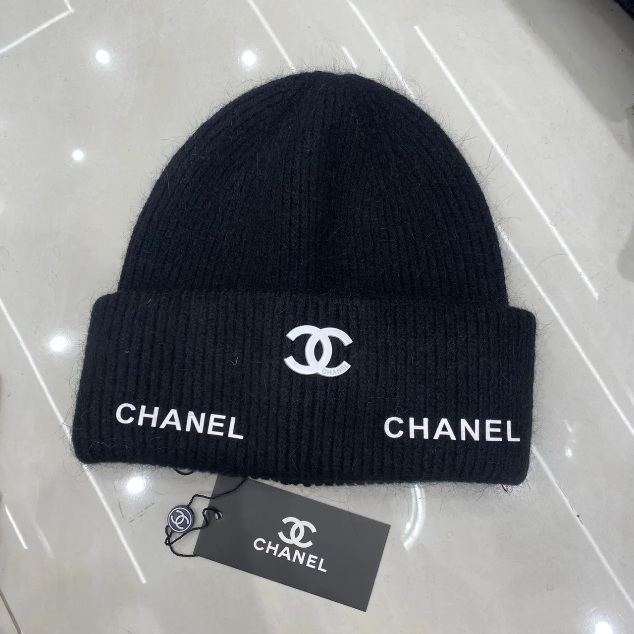 Chanel CC Script Beanie in Black & Cream · view 1