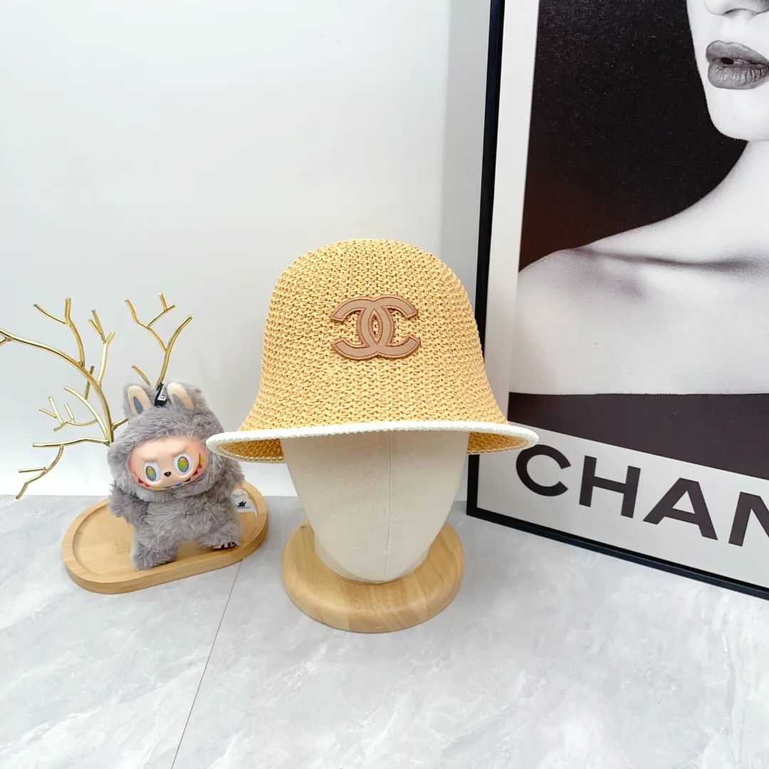 Chanel Woven Bucket Hat in White & Blue & Beige & Brown · view 4