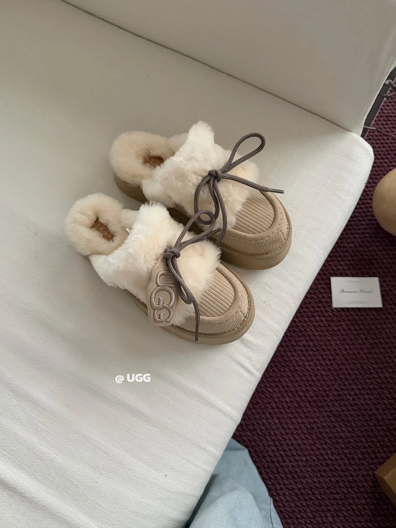UGG Denim Bow Slippers in Beige · view 1