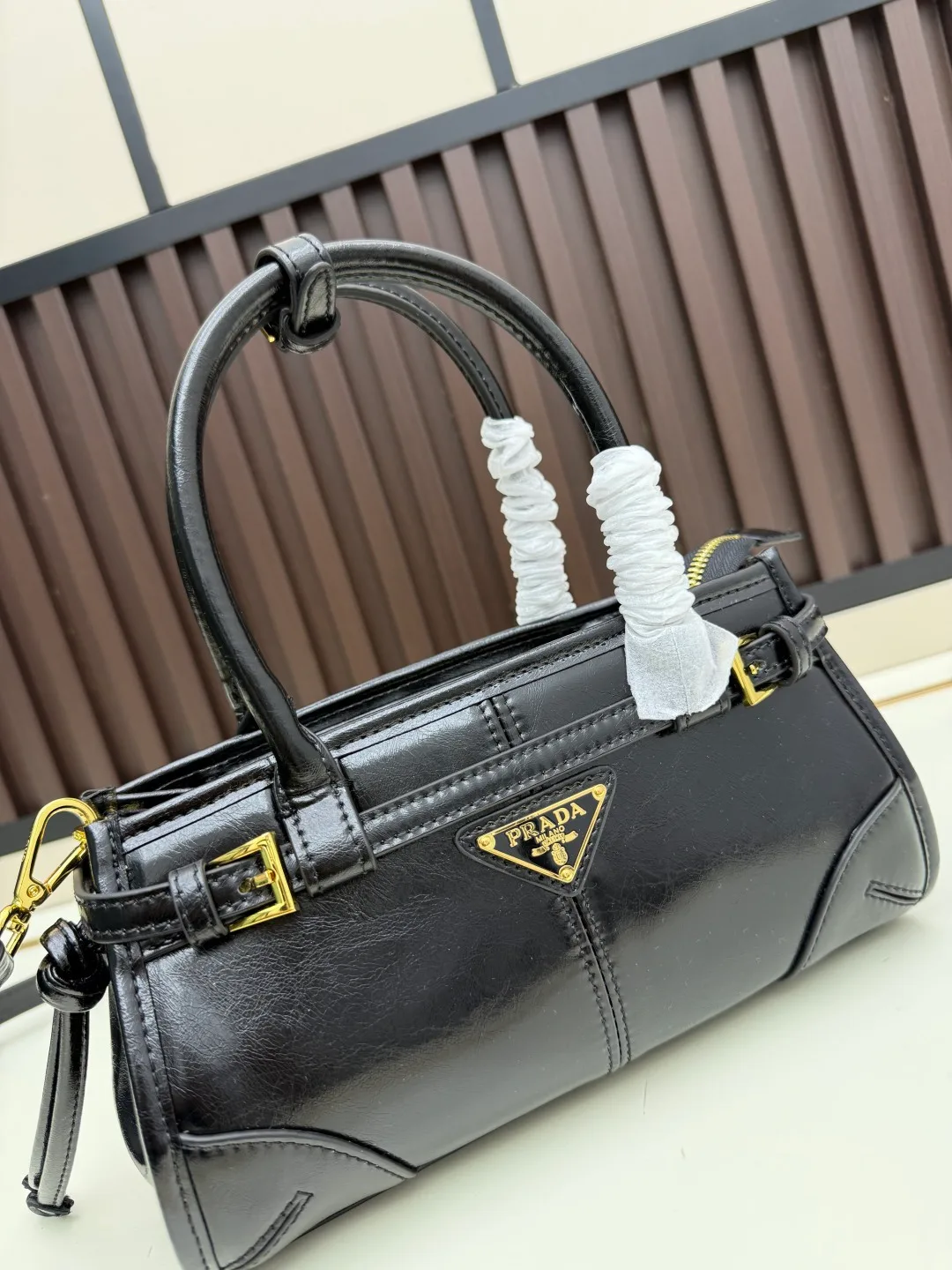 Prada Calfskin Glossy Crossbody Bag in Black · view 4