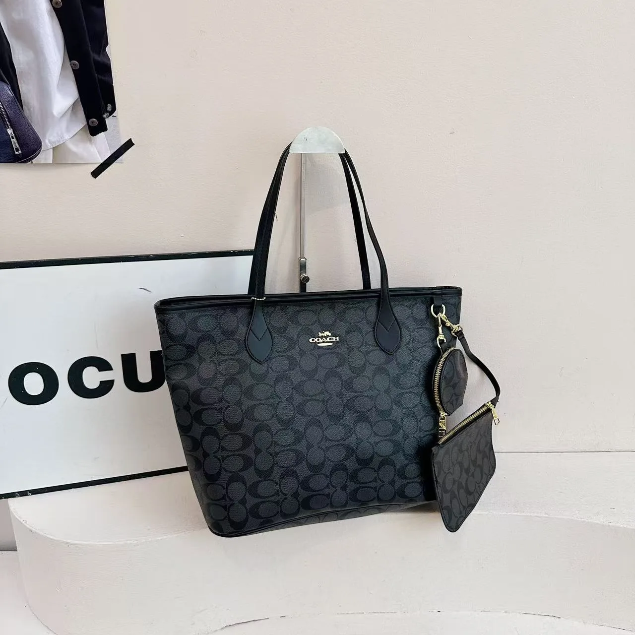 Coach Tote with Pouch in Black & Beige & Brown · view 1