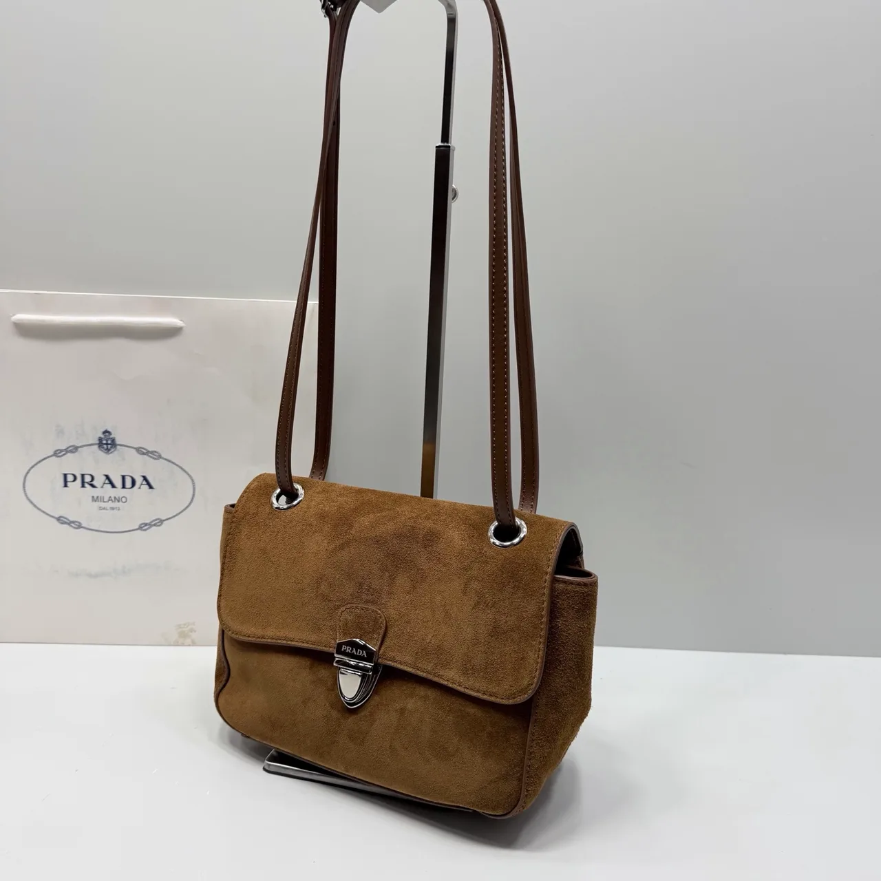 Prada Suede Flap Shoulder Bag in Brown · view 5