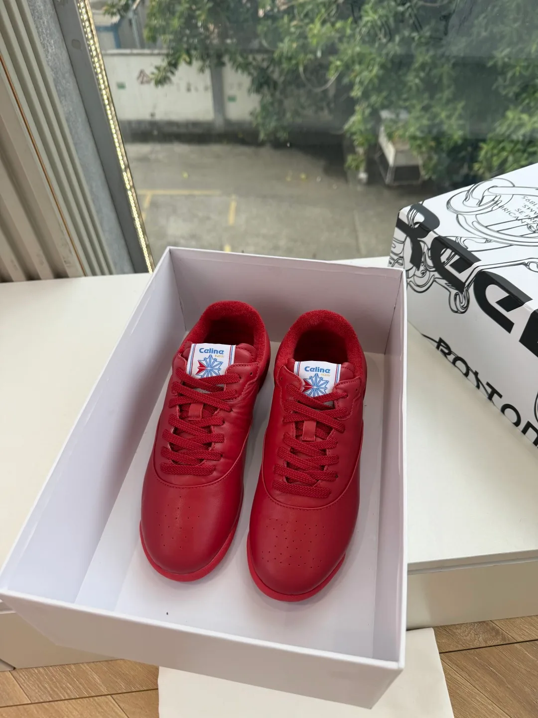 Celine Cowhide Smooth Sneakers in Red · view 3