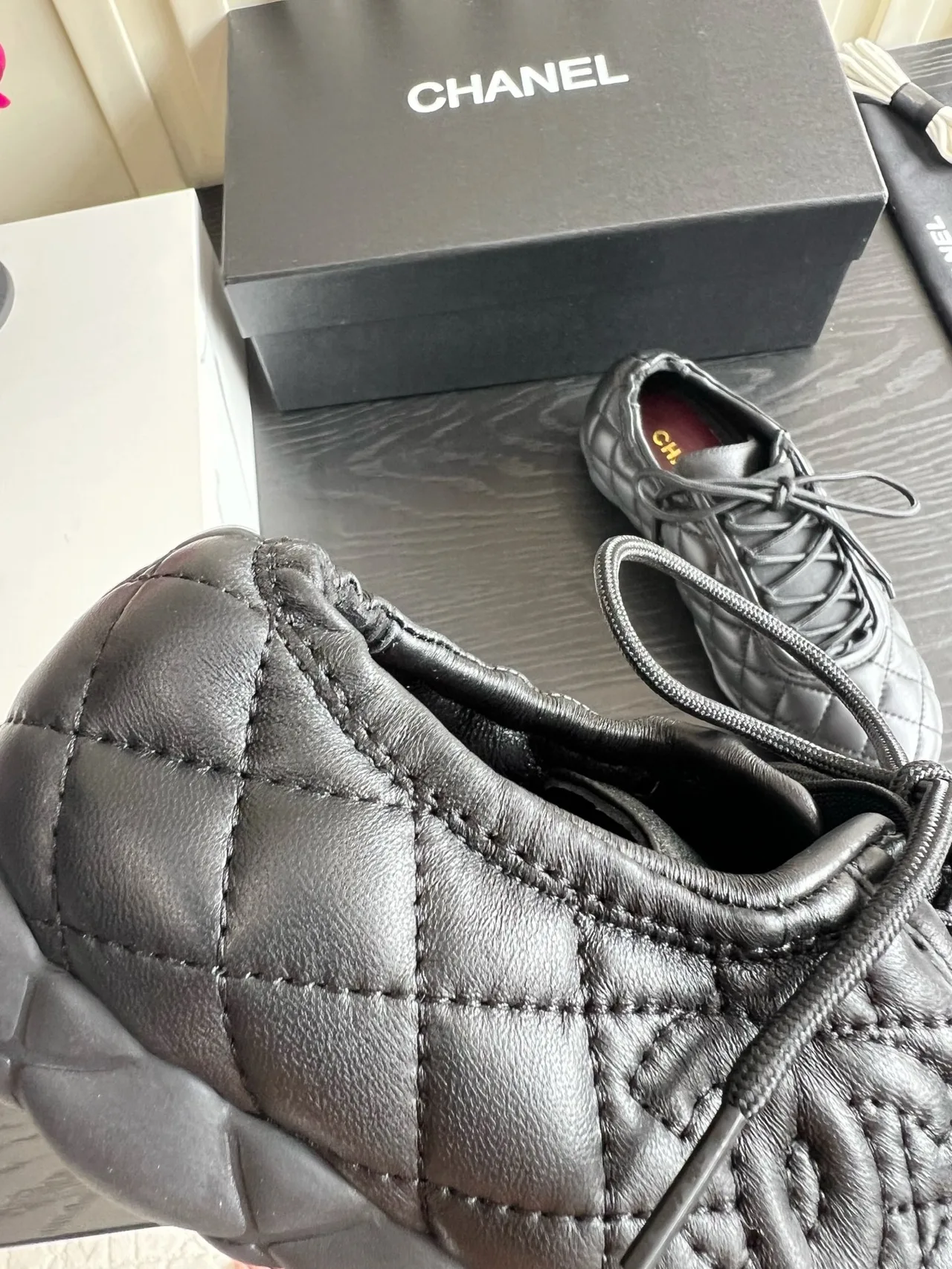 Chanel Sheepskin Smooth Sneakers in Black · view 8