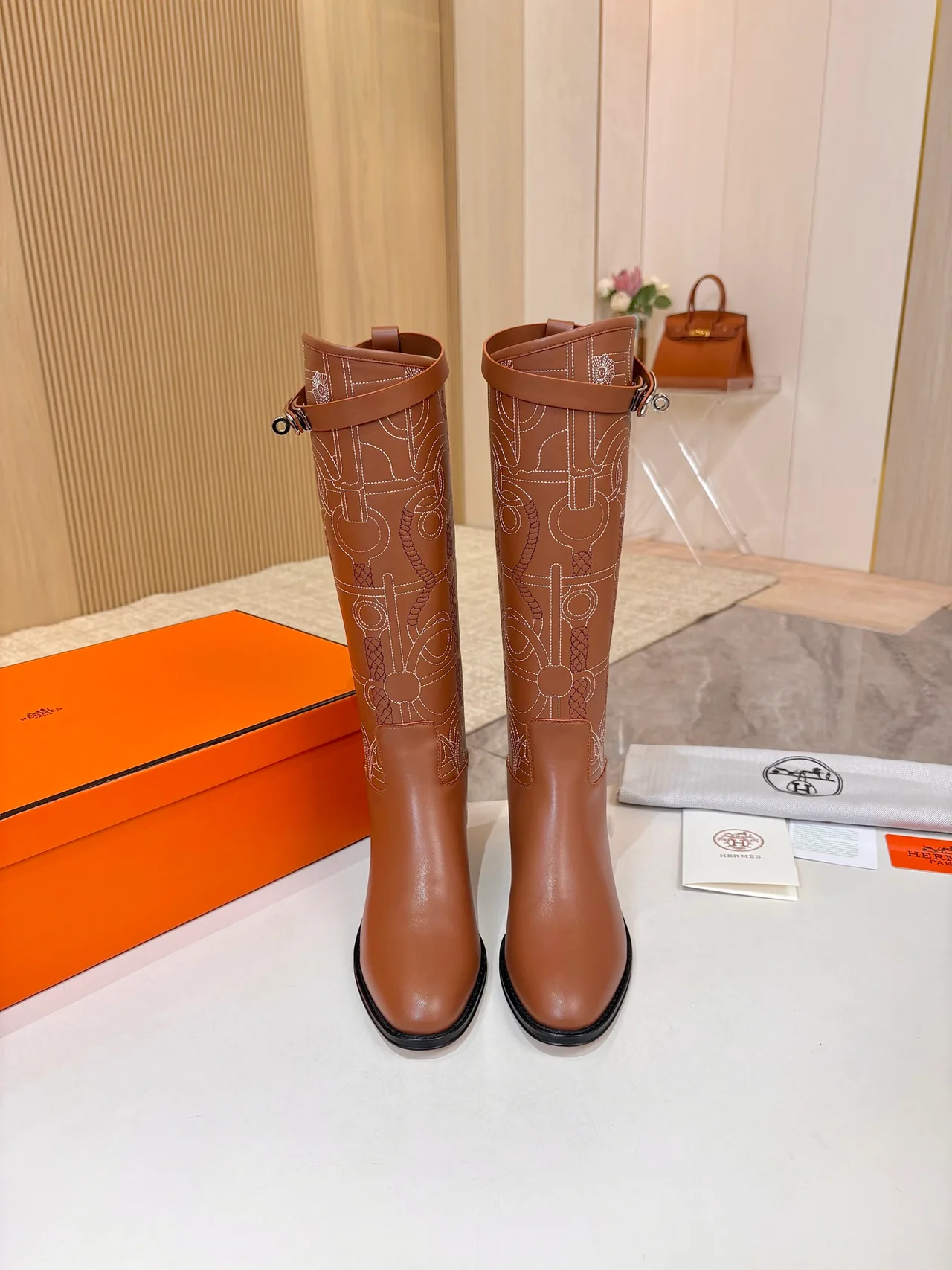 Hermes Cowhide Boots in Brown · view 2
