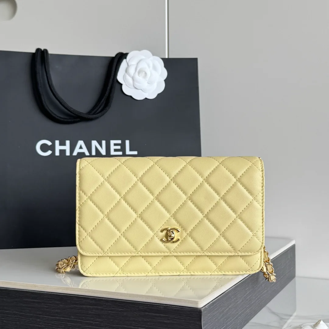 Chanel Calfskin Quilted Clutch in Yellow · view 2