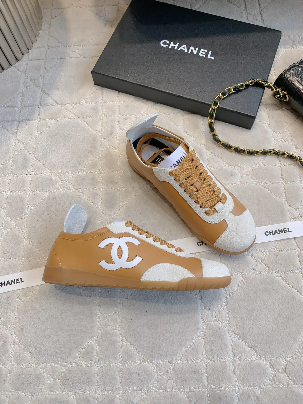 Chanel Calfskin Sneakers in Tan · view 4