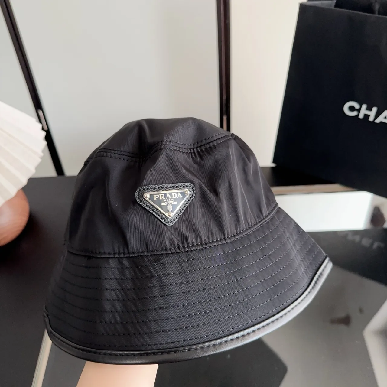 Prada Bucket Hat in Black · view 3