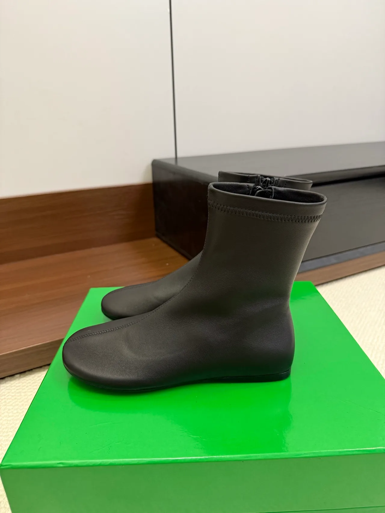 Bottega Veneta Sheepskin Glossy Ankle Boots in Black · view 5