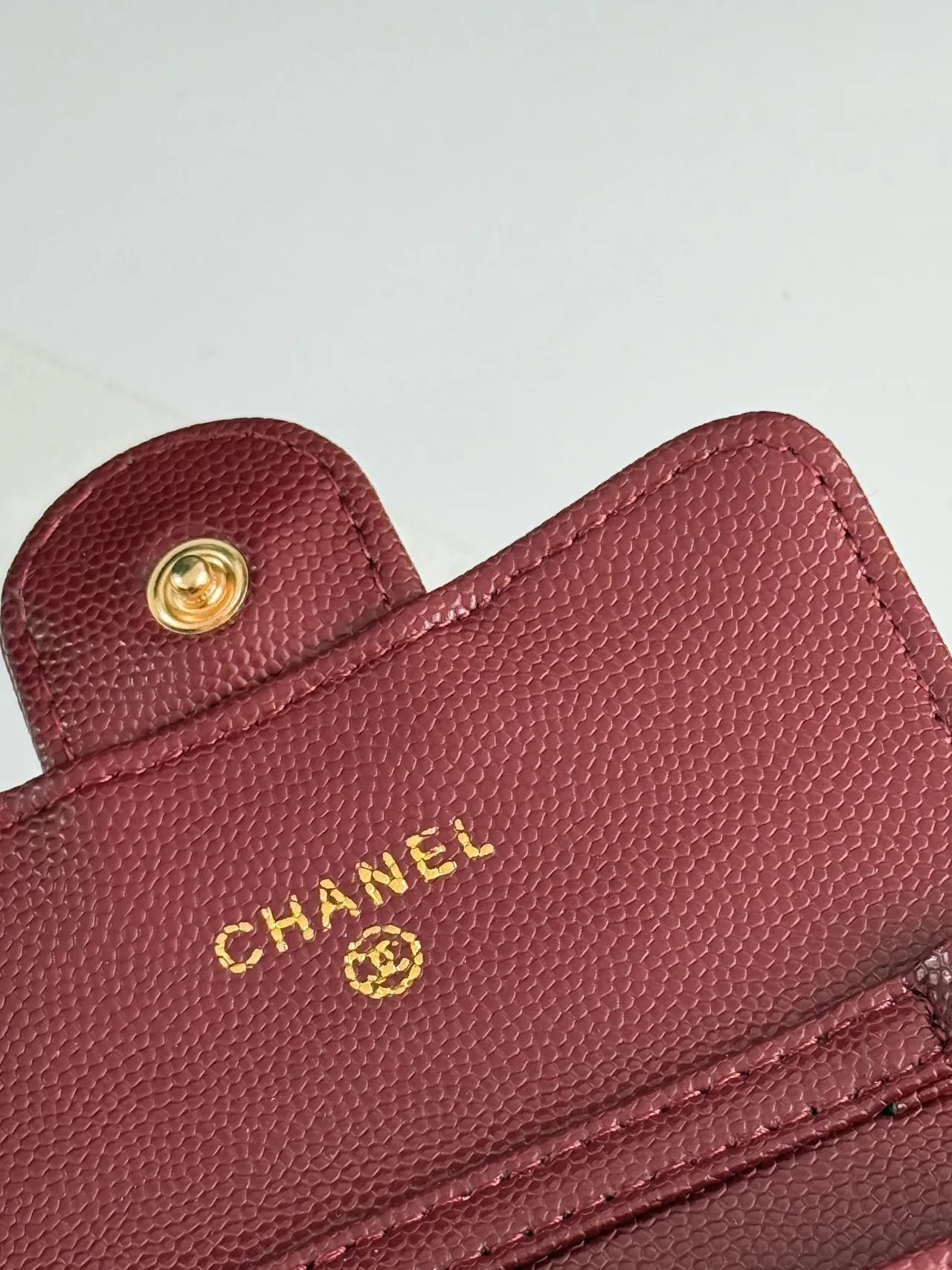Chanel Quilted Chain Mini Wallet in Burgundy · view 7