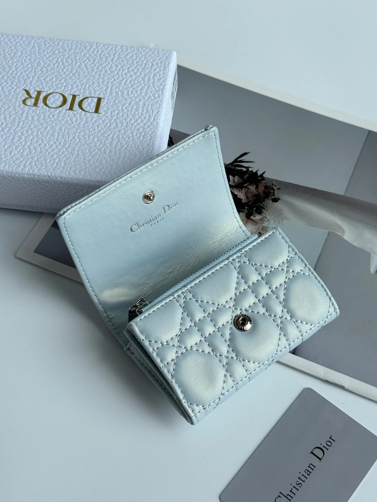 Dior Calfskin Quilted Flap Wallet in Blue · view 3