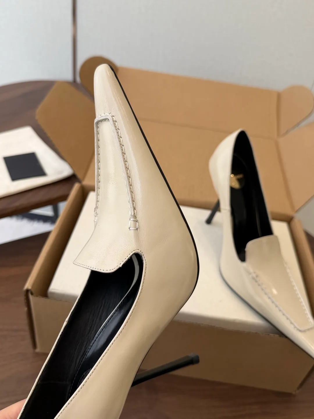 Saint Laurent Cowhide Smooth Pointed-Toe Pumps in Cream · view 6