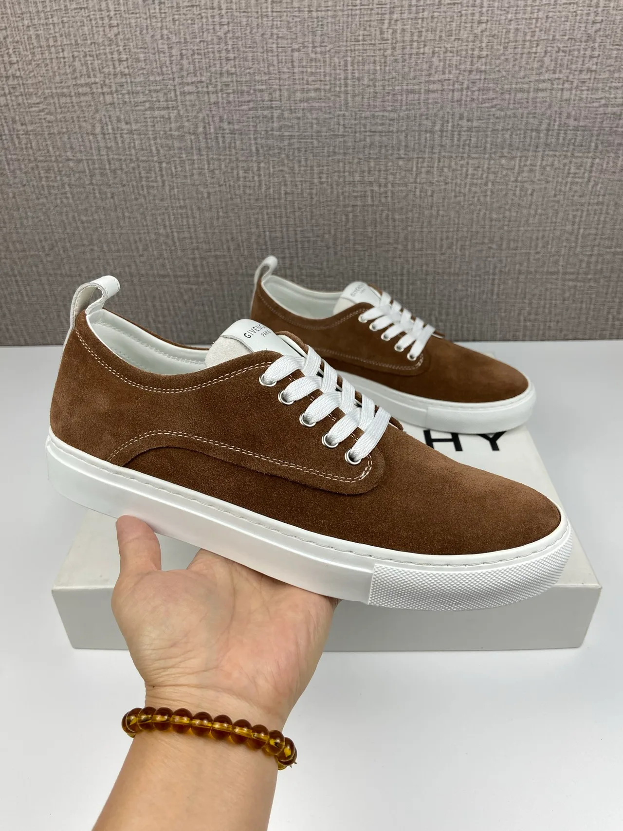Givenchy Cowhide Suede-Look New City Sneakers in Brown · view 2