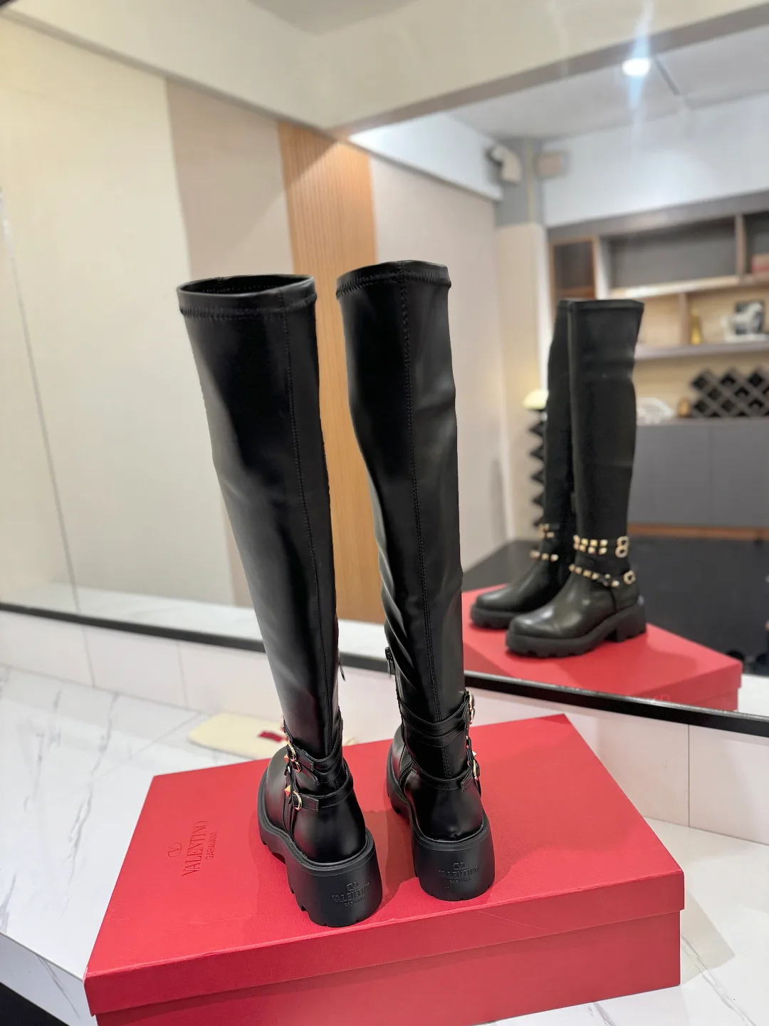 Valentino Cowhide Smooth Knee-High Boots in Black · view 7