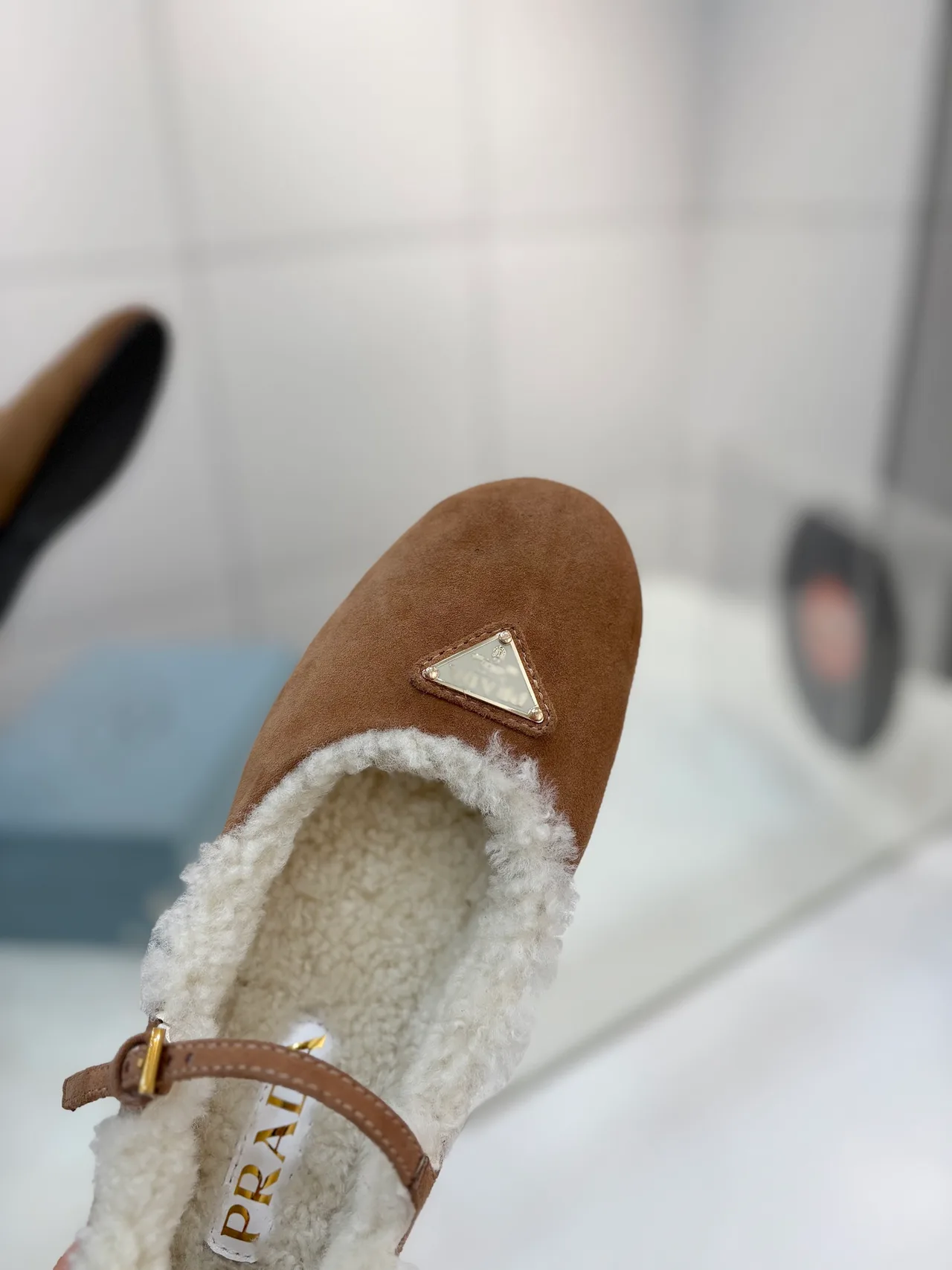 Prada Fur-Lined Mary Jane Flats in Brown · view 6