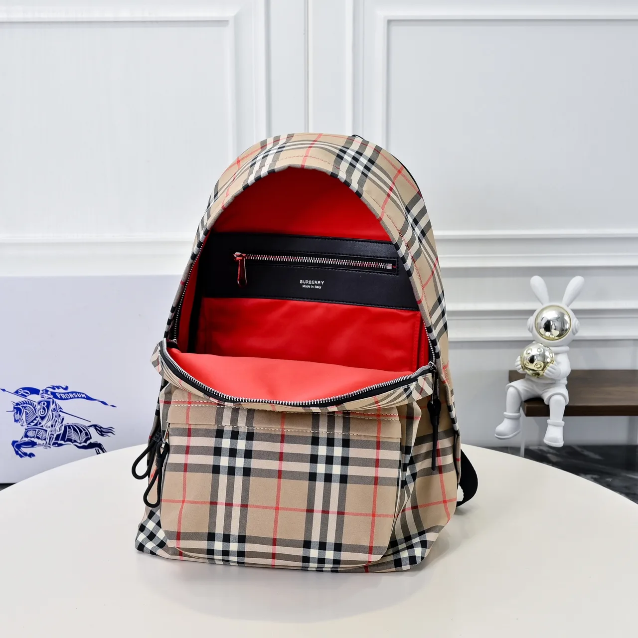 Burberry Embroidered Check Backpack in Beige · view 8