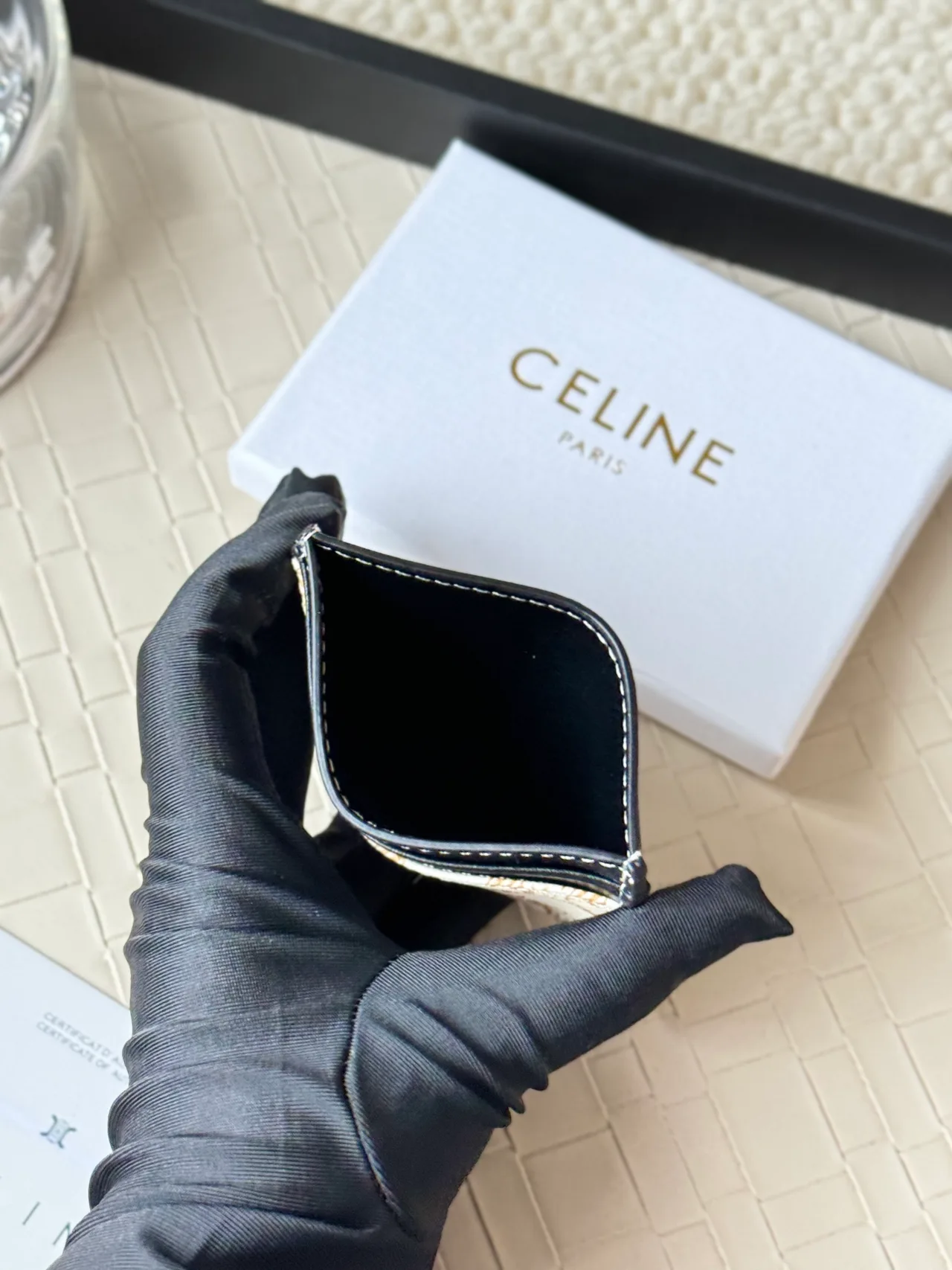 Celine Zip Cardholder in White · view 5