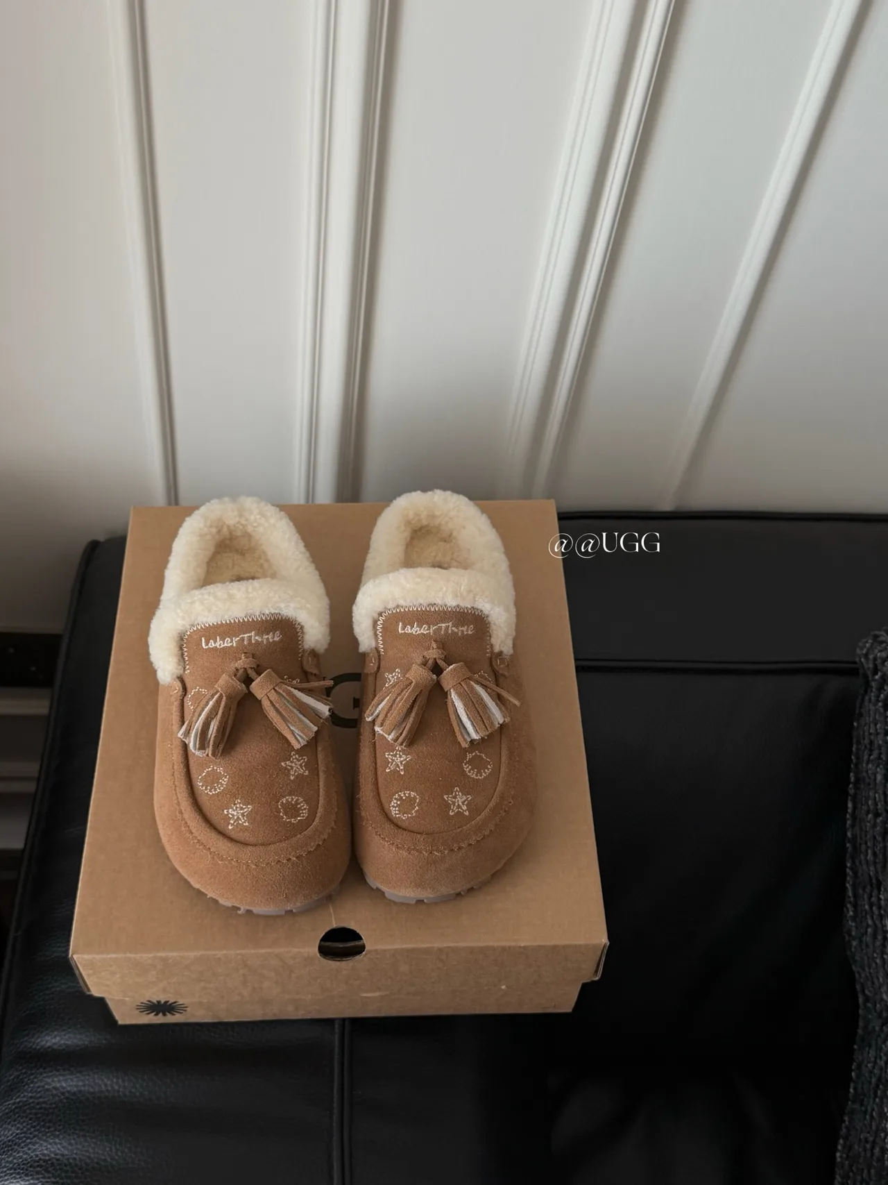 UGG Cowhide Smooth Tassel Slippers in Tan · view 7