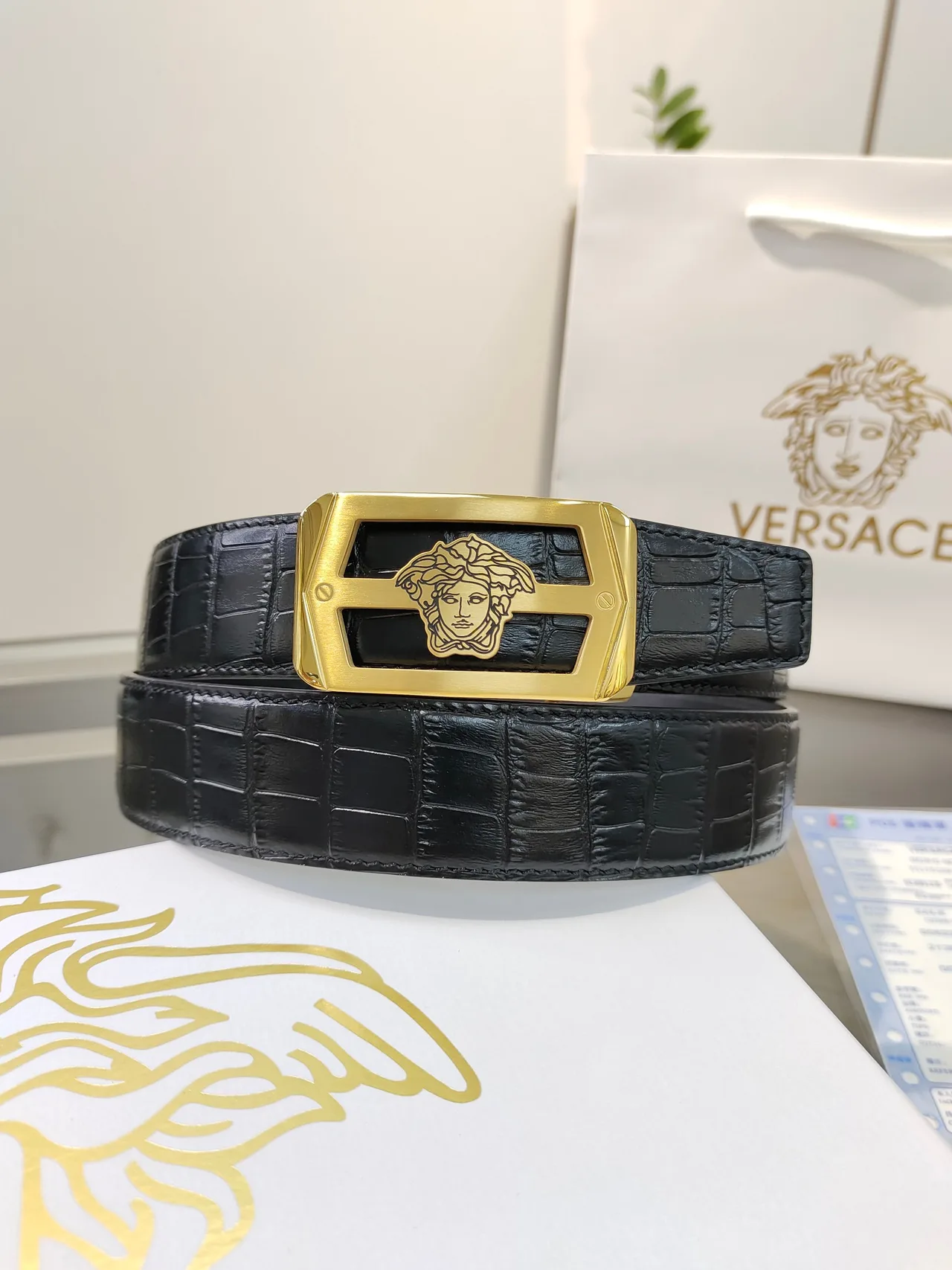 Versace Calfskin Belt in Black · view 1