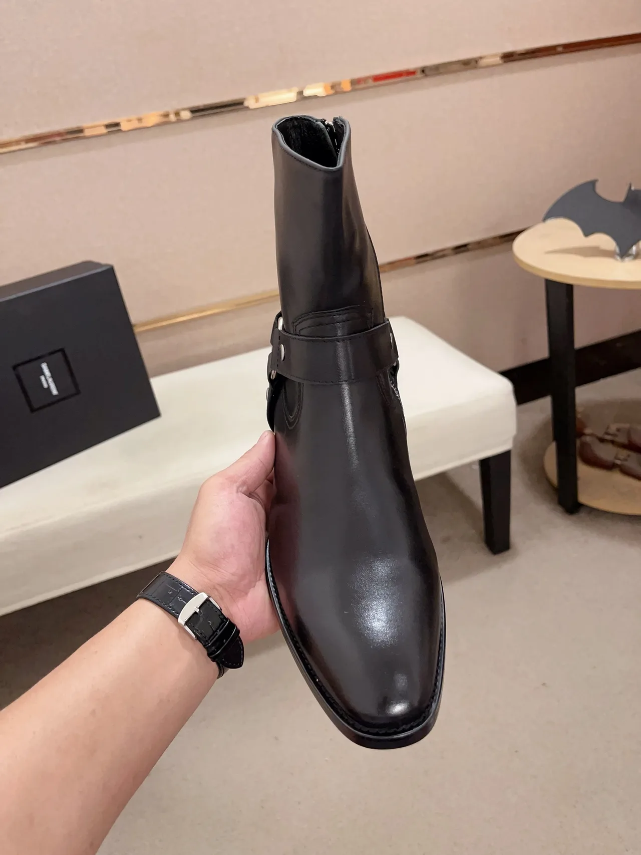 Saint Laurent Cowhide Pointed-Toe Boots in Black · view 2