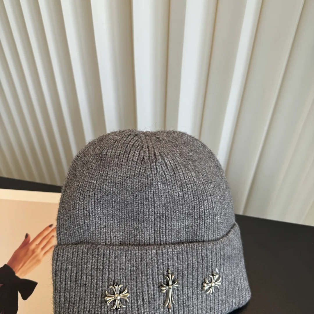 Chrome Hearts Ribbed Knit Beanie in Grey · view 6