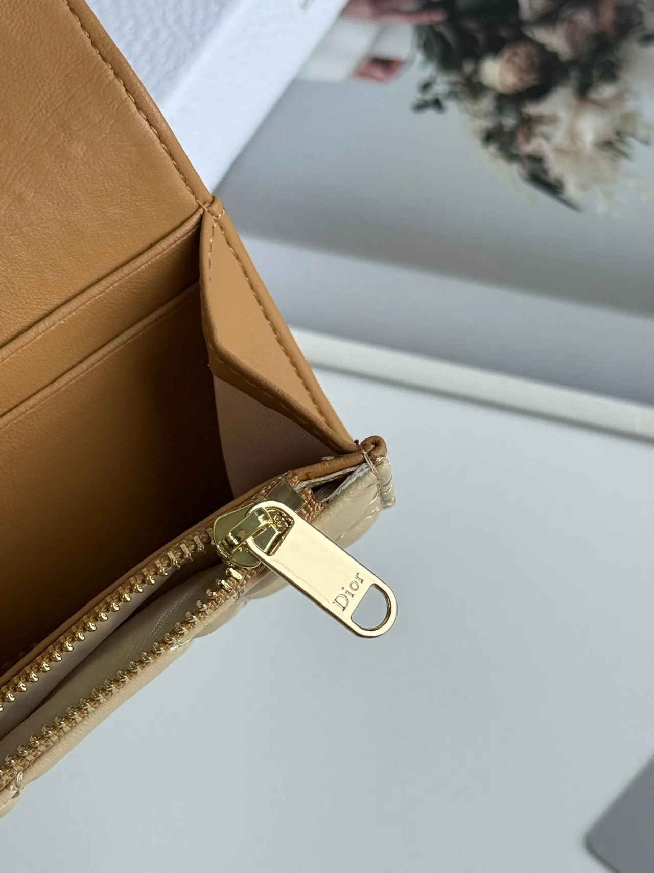 Dior Calfskin Quilted Wallet in Beige · view 6